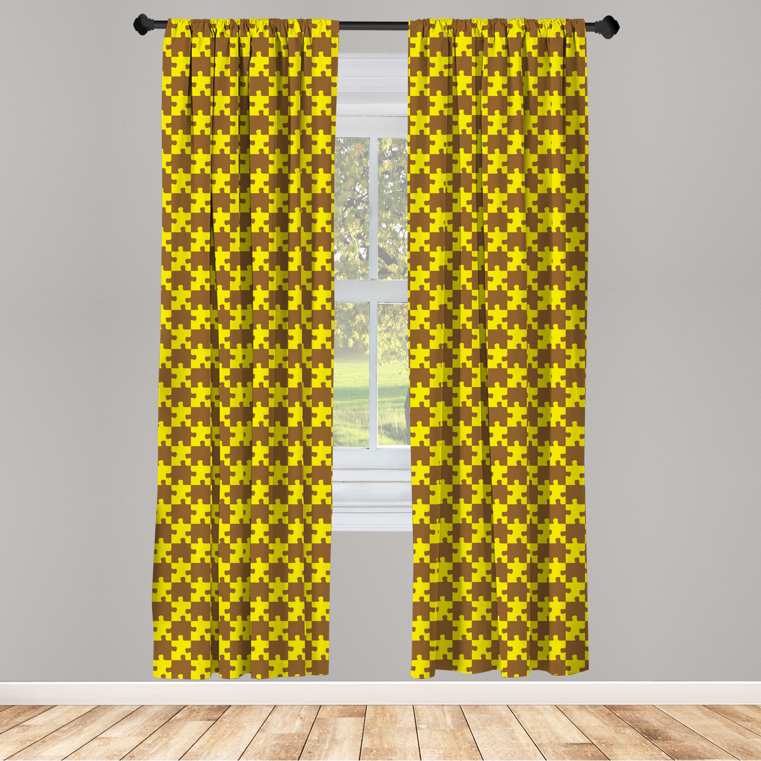 Yellow Brown Microfiber Curtains 2 Panel Set Living Room Bedroom in 3