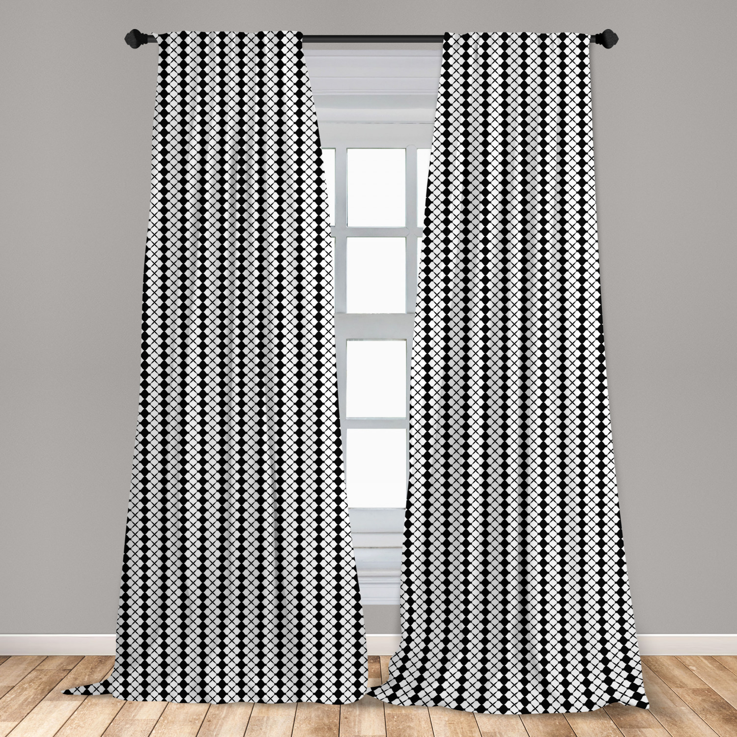 Geometrical Microfiber Curtains 2 Panel Set Living Room Bedroom in 3 Sizes 
