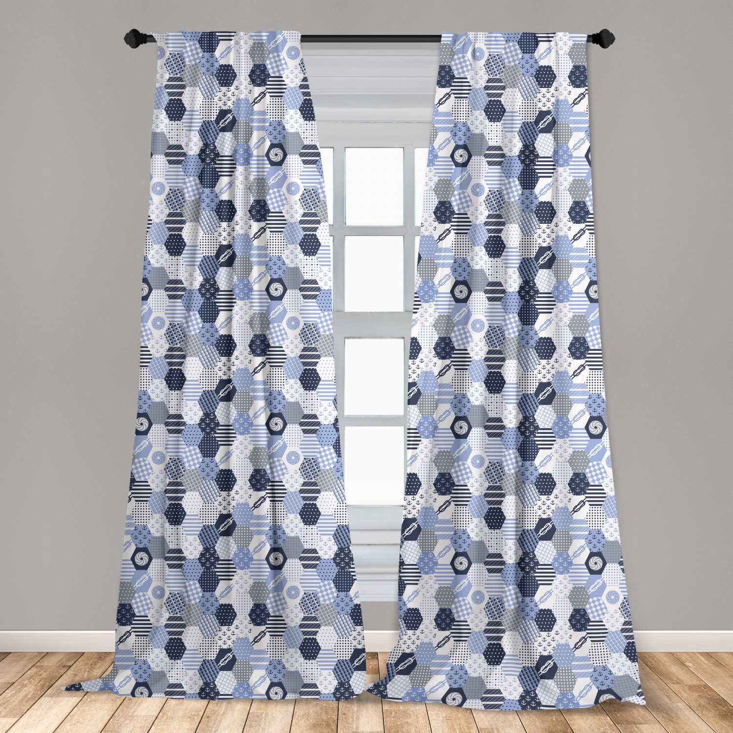 Juego de 2 paneles de cortinas de microfibra náutica azul para sala de estar dormitorio en 3 tamaños - Imagen 19 de 44