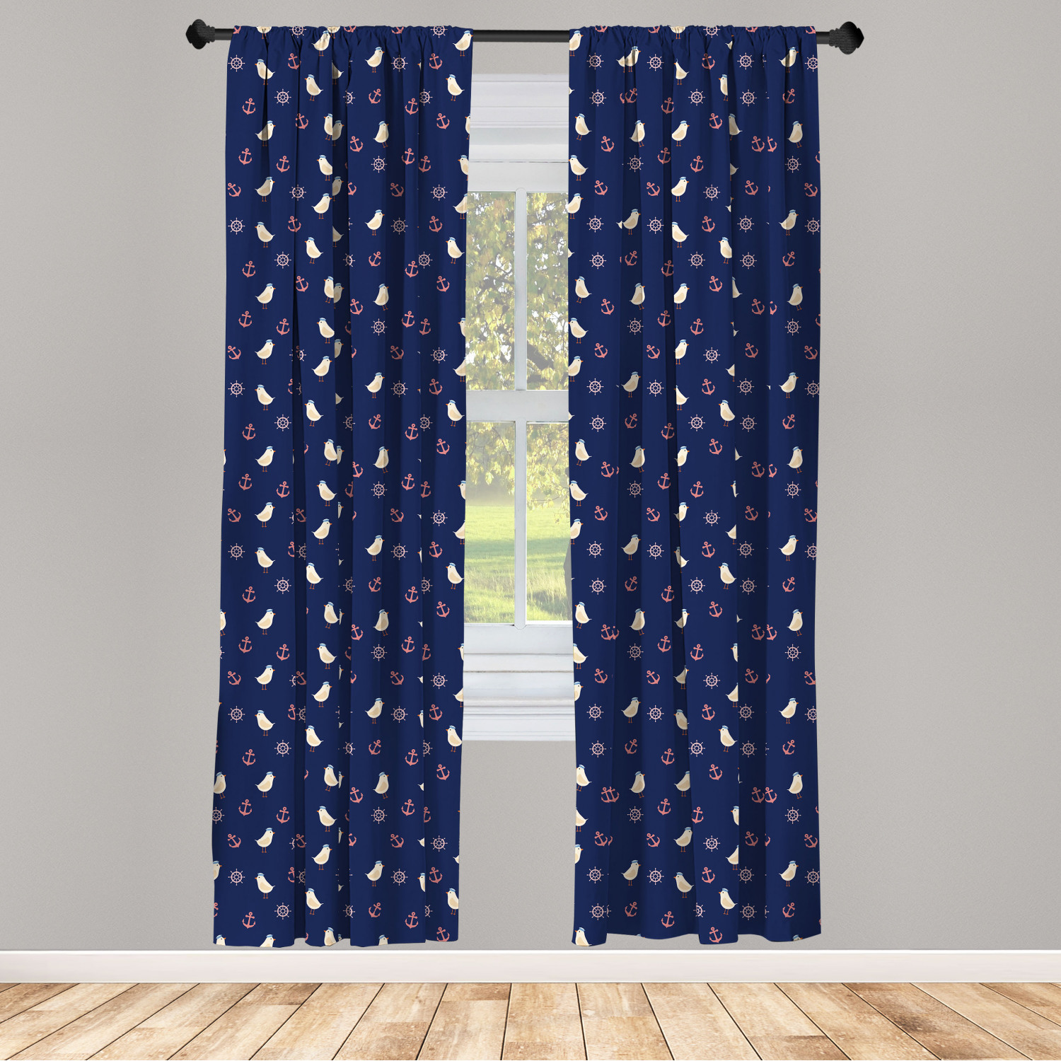 Juego de 2 paneles de cortinas de microfibra náutica azul para sala de estar dormitorio en 3 tamaños - Imagen 8 de 44