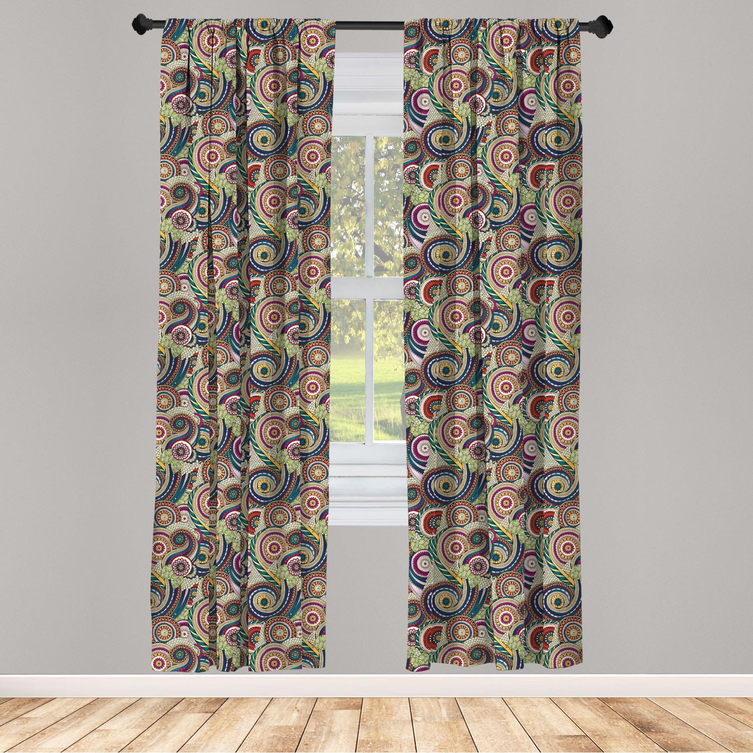 Vintage Abstract Microfiber Curtains 2 Panel Set Living Room Bedroom in 3 Sizes - Picture 24 of 54
