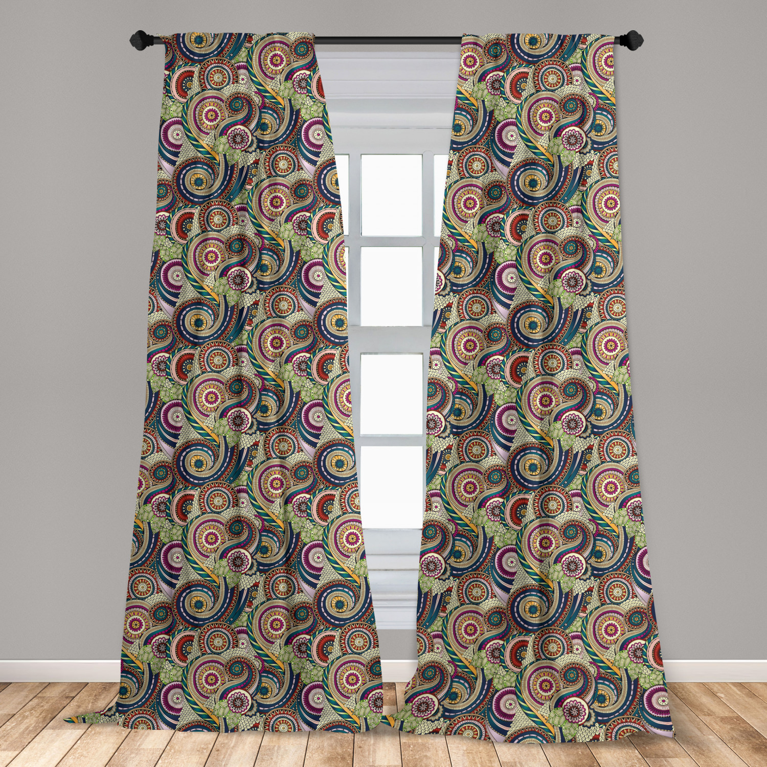Vintage Abstract Microfiber Curtains 2 Panel Set Living Room Bedroom in 3 Sizes - Picture 23 of 54