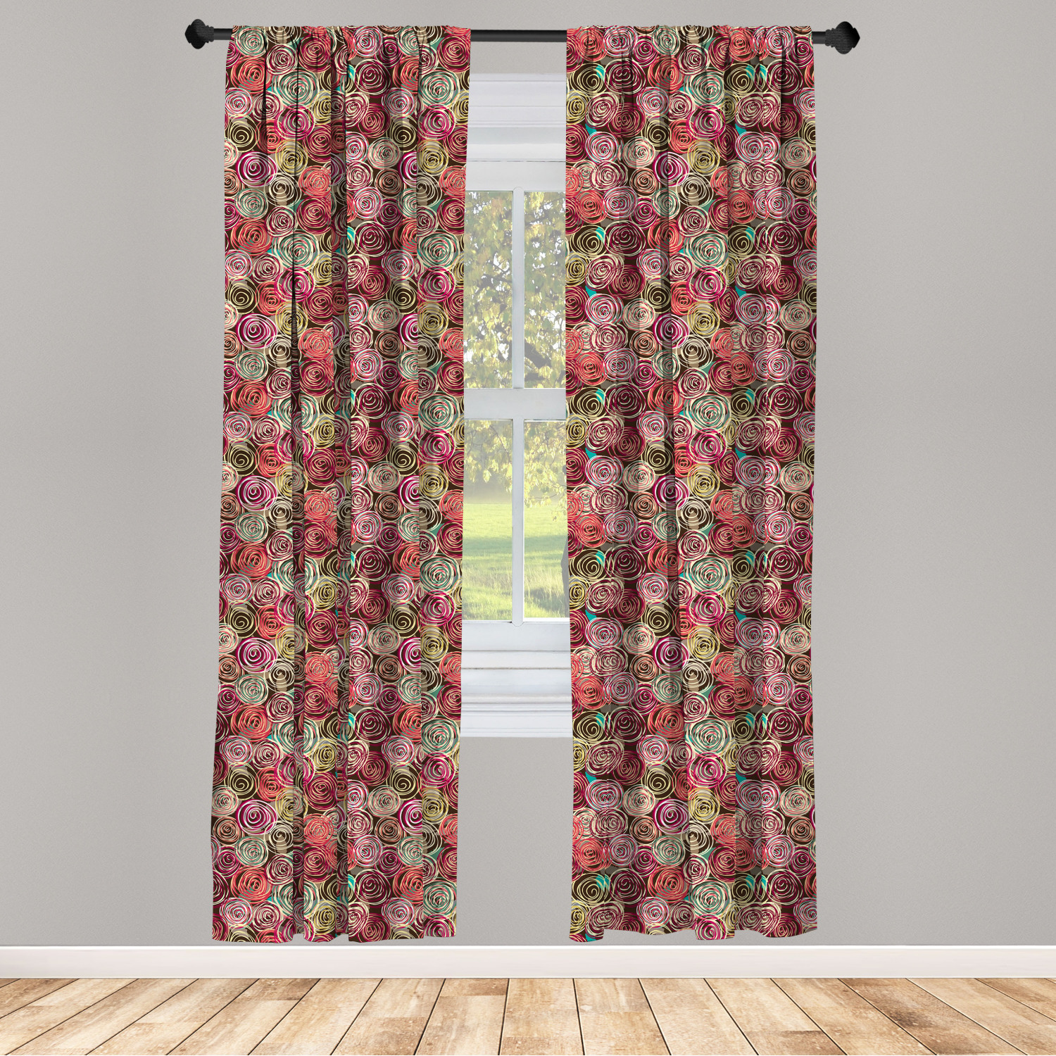 Vintage Abstract Microfiber Curtains 2 Panel Set Living Room Bedroom in 3 Sizes - Picture 40 of 54