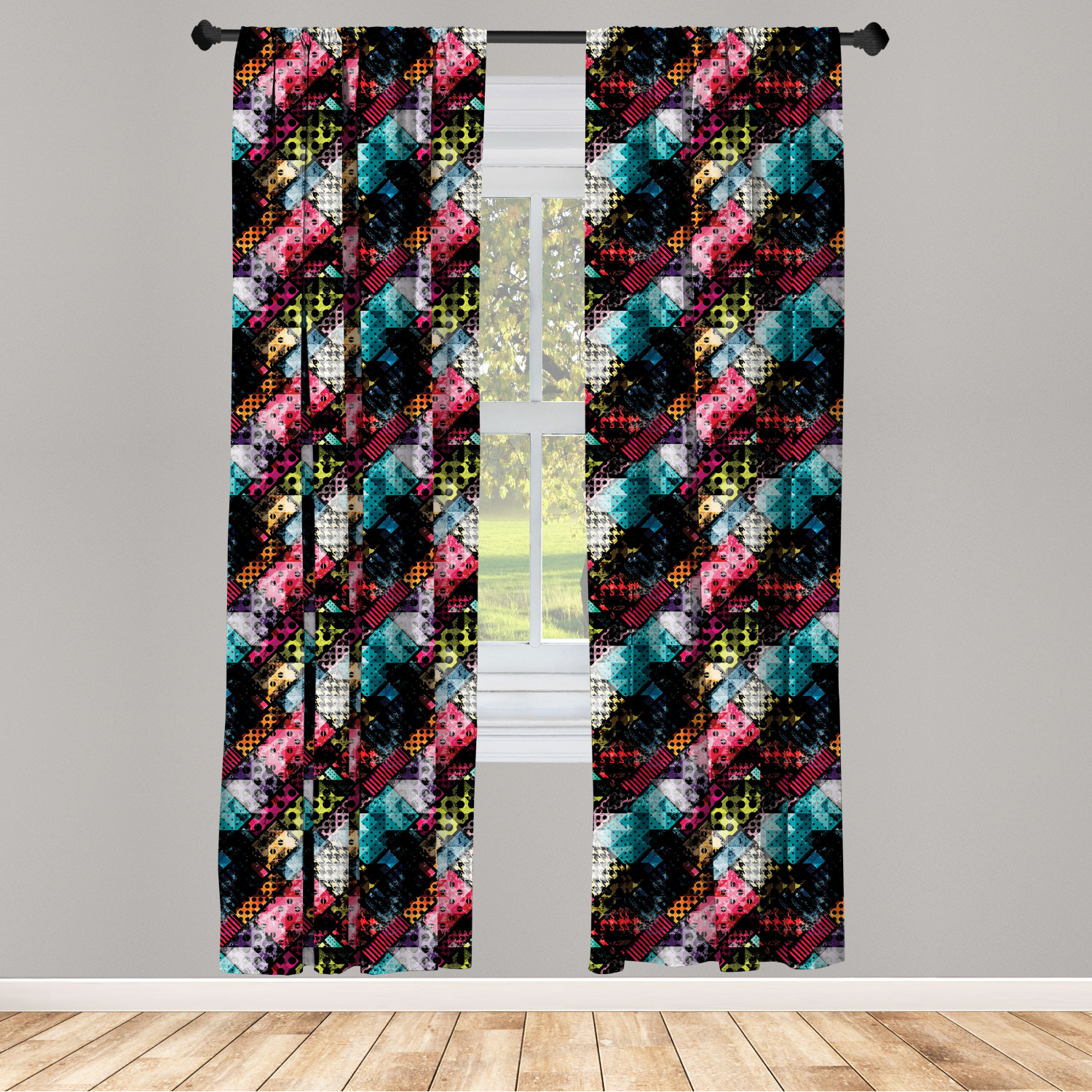 Vintage Abstract Microfiber Curtains 2 Panel Set Living Room Bedroom in 3 Sizes - Picture 44 of 54