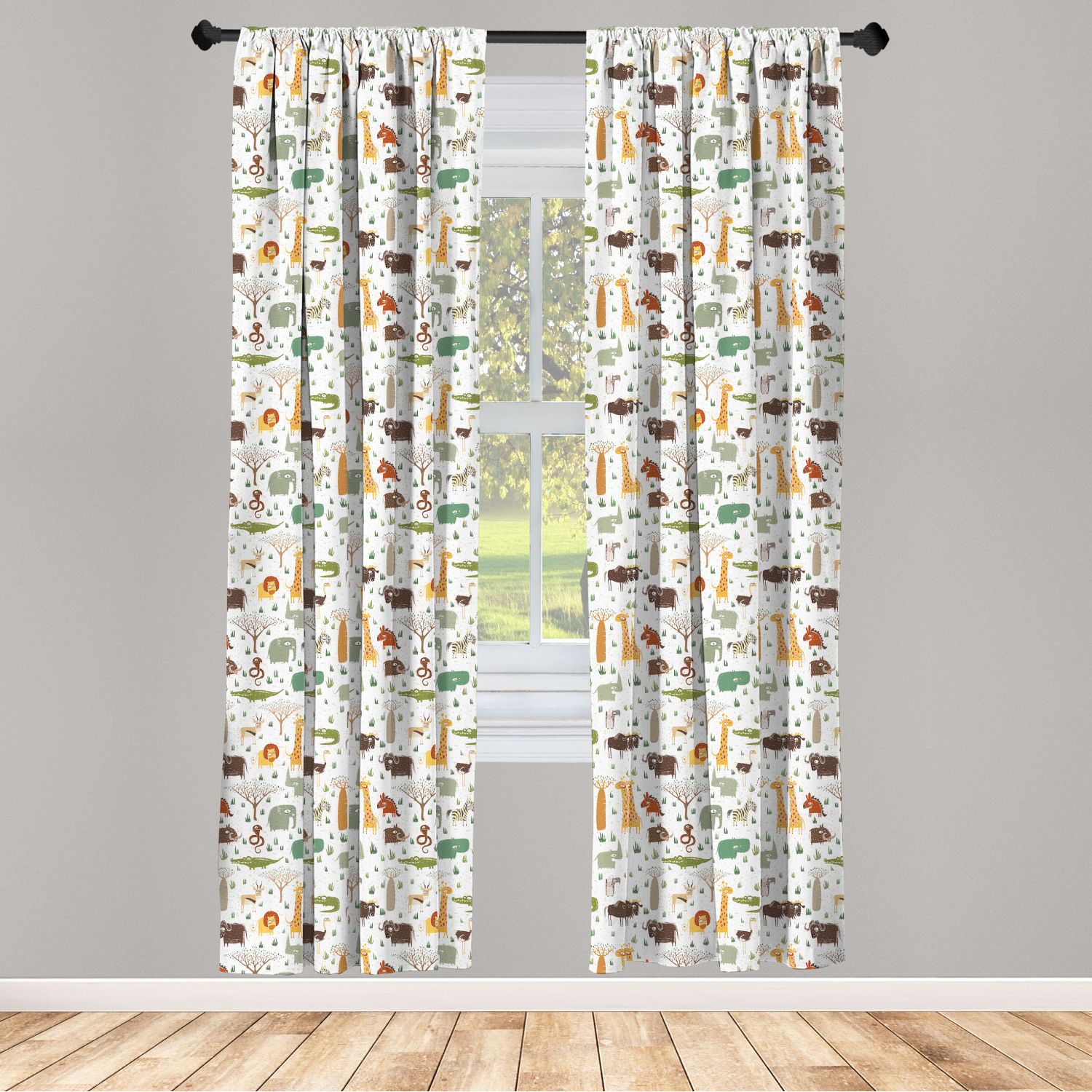 Cartoon Animal Microfiber Curtains 2 Panel Set Living Room Bedroom in 3 Sizes 