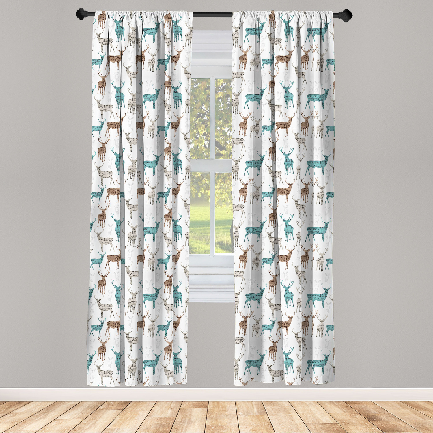 Deer Microfiber Curtains 2 Panel Set for Living Room Bedroom in 3 Sizes