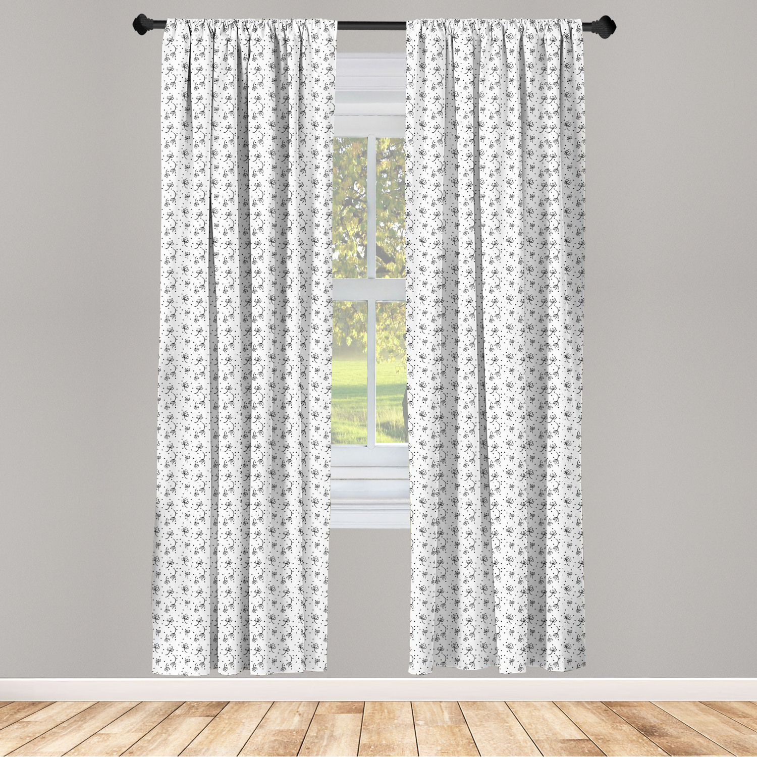 Black White Microfiber Curtains 2 Panel Set Living Room Bedroom in 3 Sizes