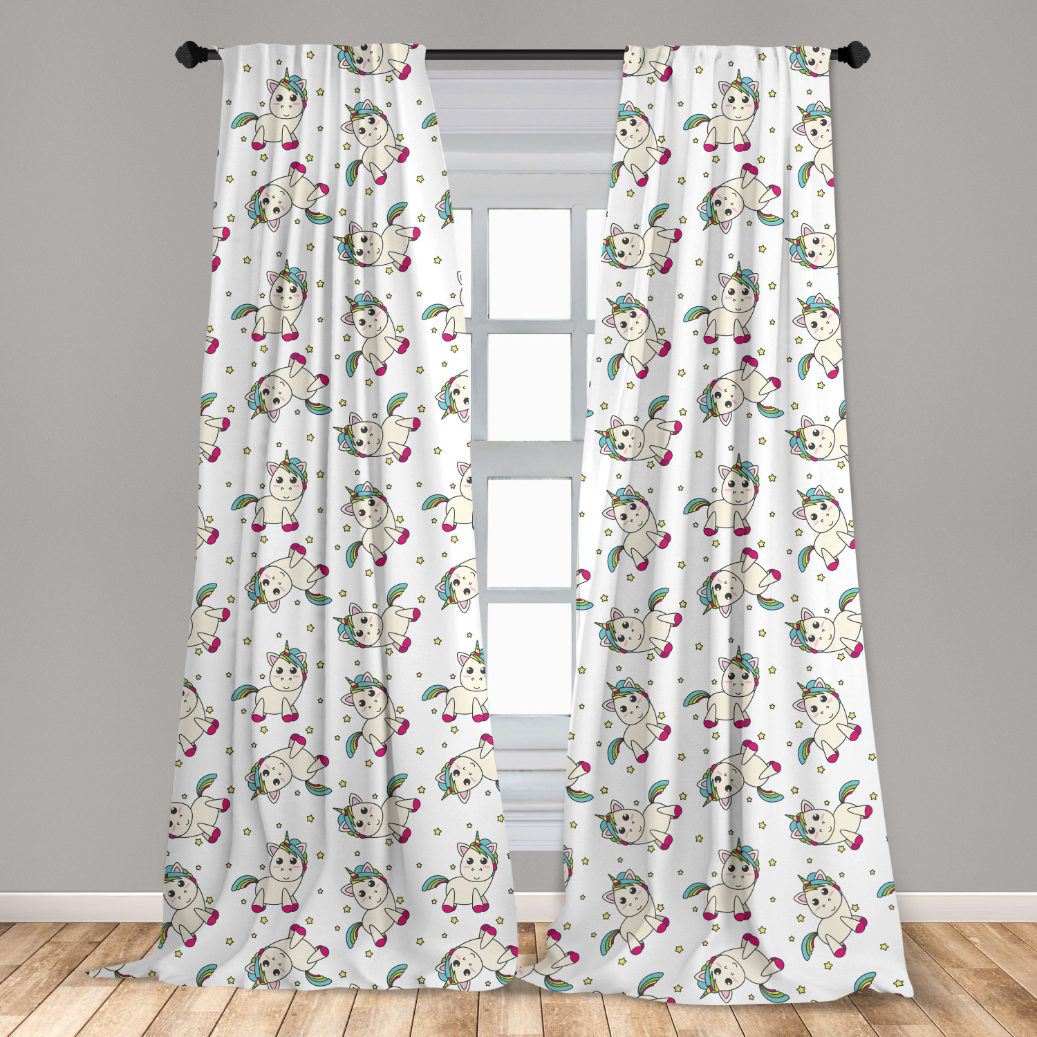 Unicorn Microfiber Curtains 2 Panel Set for Living Room Bedroom in 3 Sizes 
