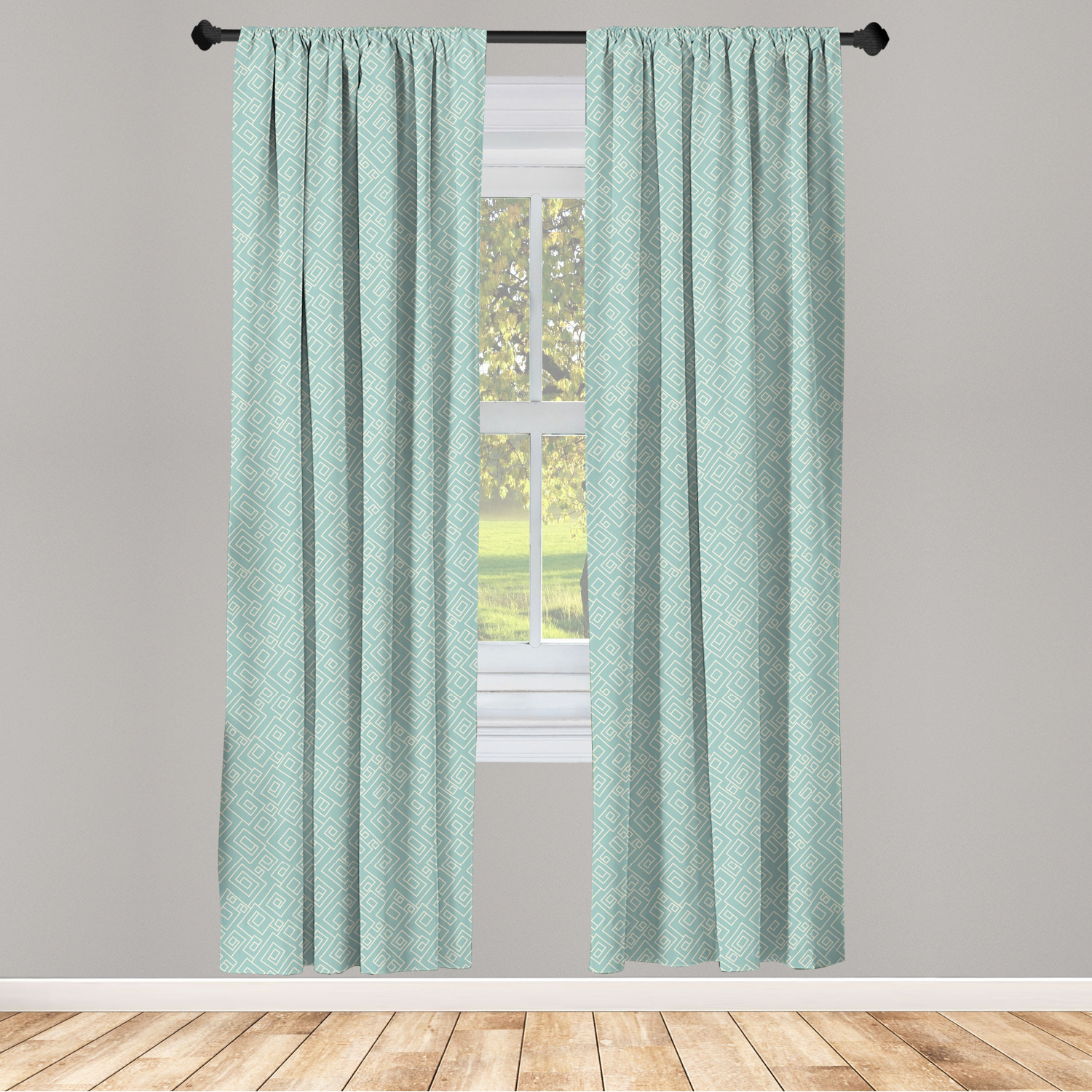 Ivory and Blue Microfiber Curtains 2 Panel Set Living Room Bedroom in 3 Sizes