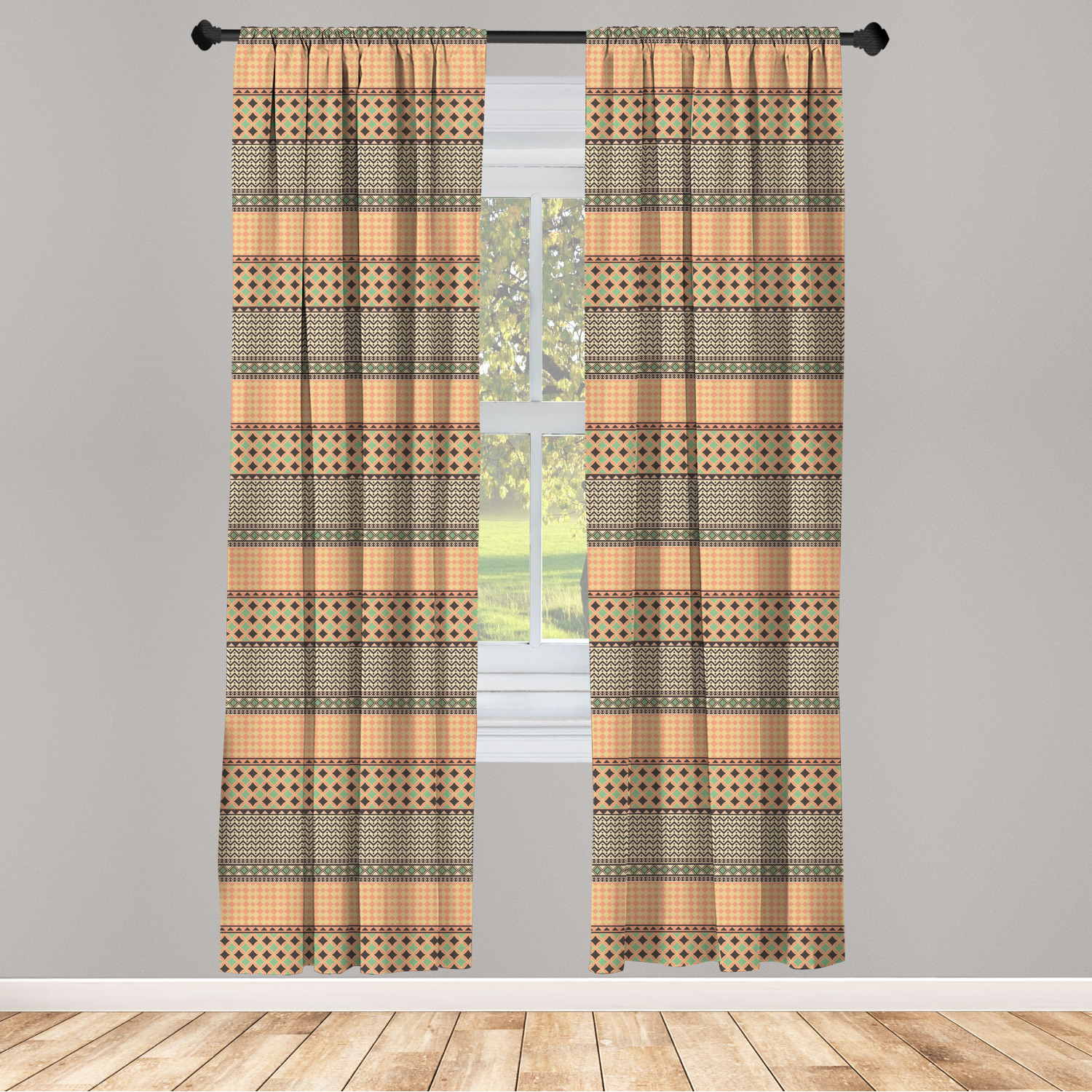 Kente Pattern Microfiber Curtains 2 Panel Set for Living Room Bedroom in 3 Sizes 