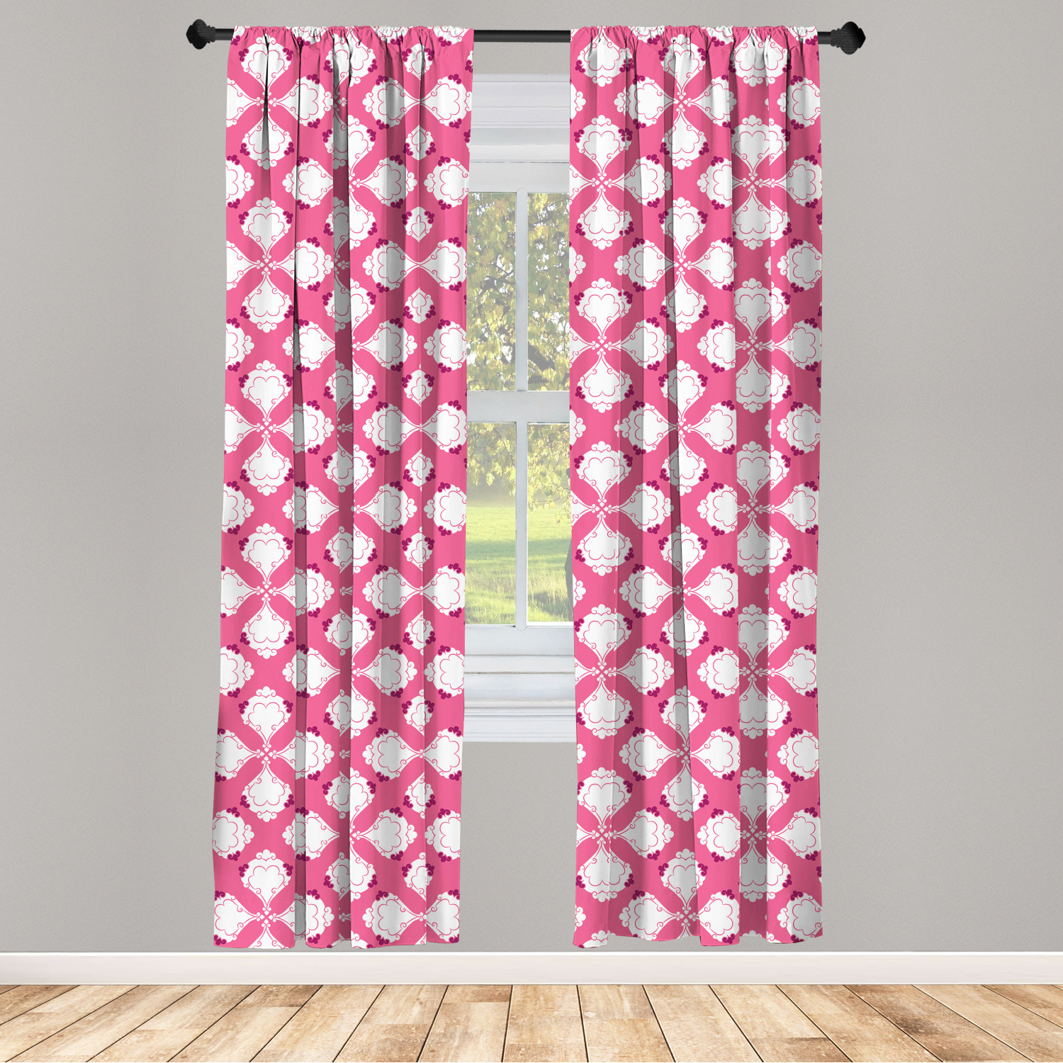 Pink and White Microfiber Curtains 2 Panel Set Living Room Bedroom in 3