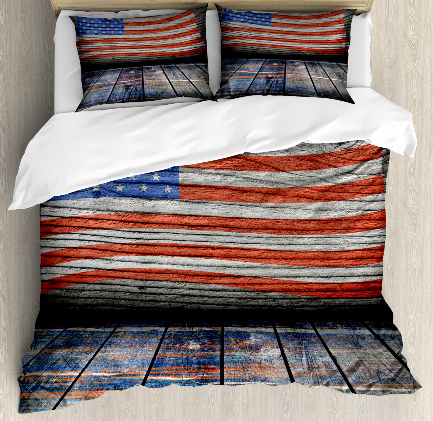 America Duvet Cover Set with Pillow Shams Patriotic National Flag Print