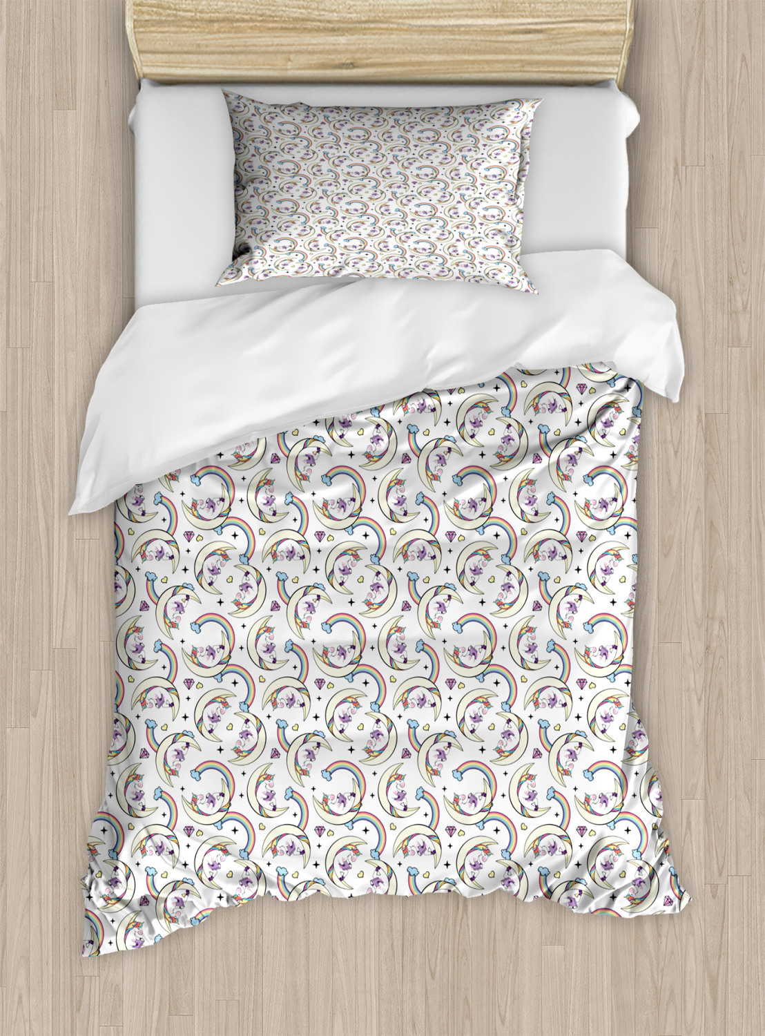 Ganeen 3-teiliges Baby-Bettwäsche-Set, Boho-Regenbogen-Design – Inkl. Decke, Spannbetttuch & Rock, Standardgröße