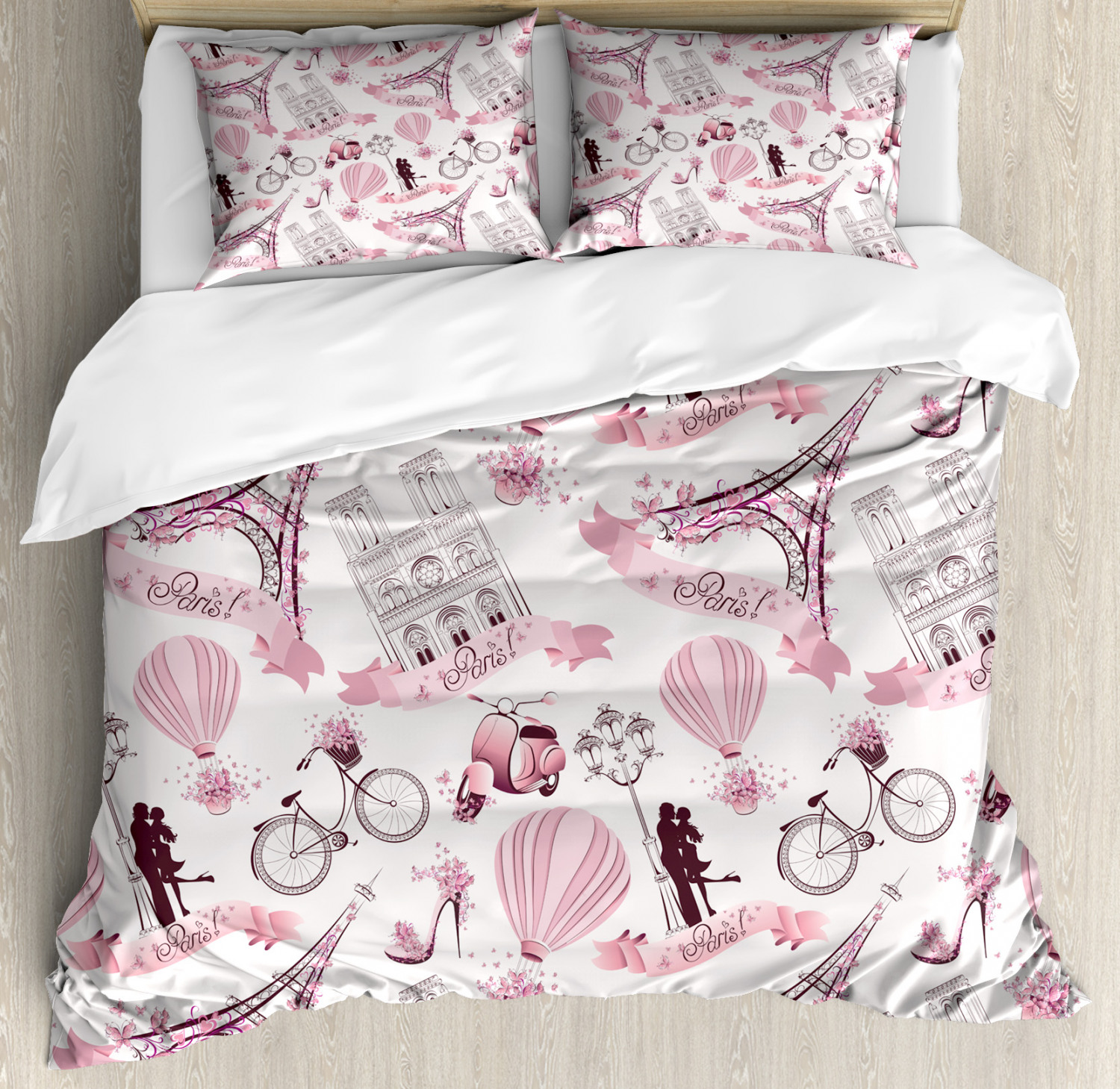 Eiffel Tower Duvet Cover Set with Pillow Shams Paris Honeymoon Print