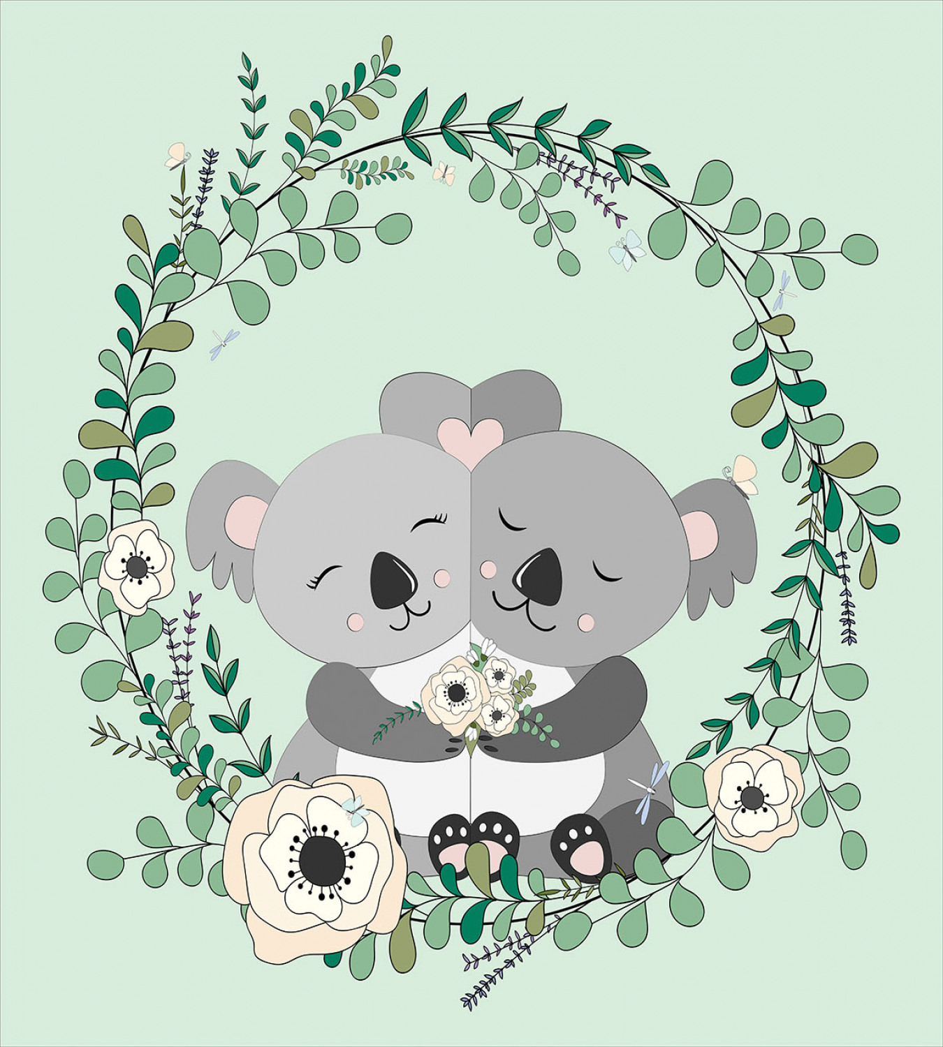 Koala Bettwäsche Set Blumenkranz um Koalas eBay