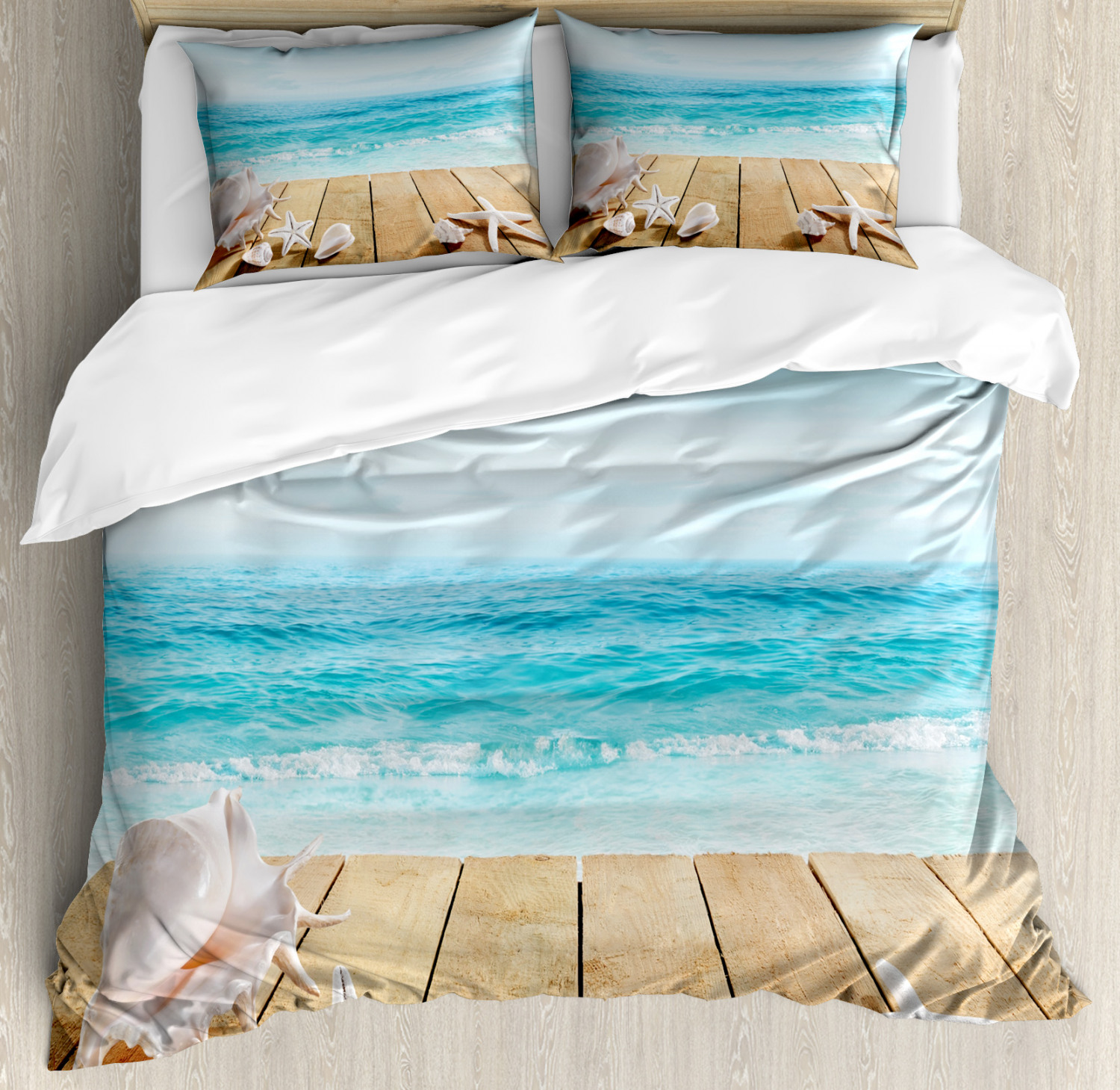 Beach Duvet Cover Set With Pillow Shams, Blue Print Queen Bedspreads South Africa