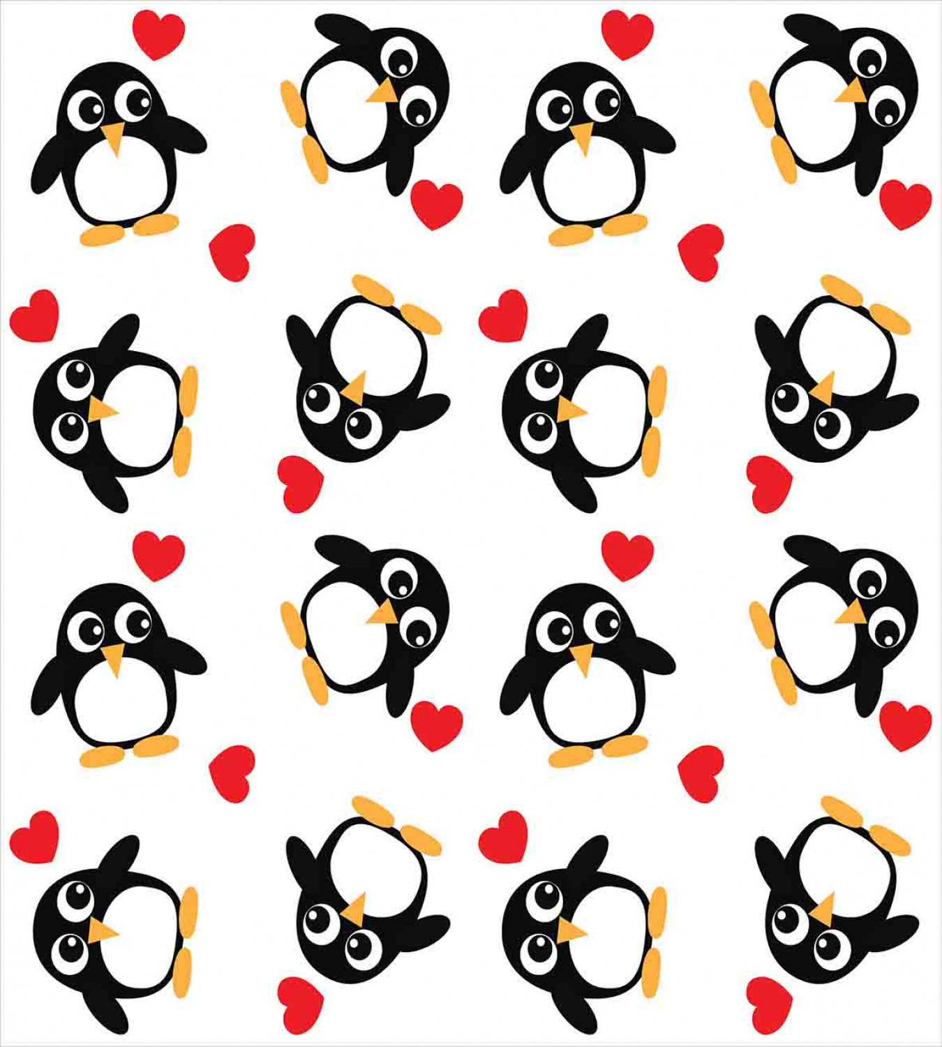 Penguin Quilted Bedspread & Pillow Shams Set Romance Heart Shape Print 