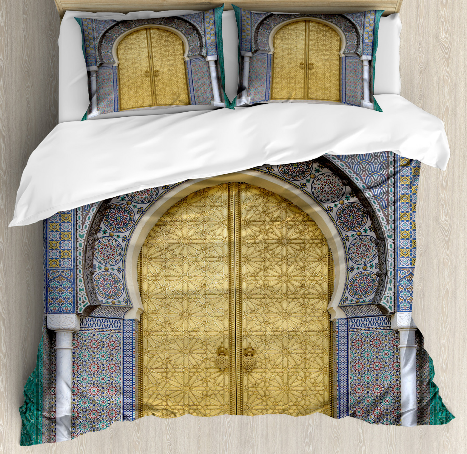 Moroccan Duvet Cover Set with Pillow Shams Antique Doors Artistic Print