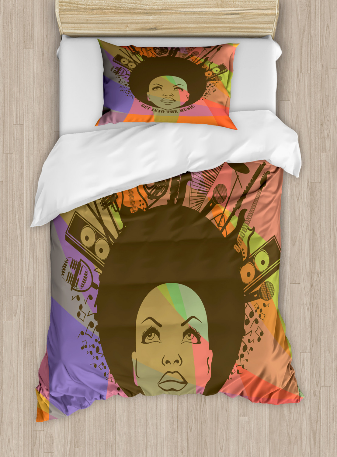 Music Duvet Cover Set with Pillow Shams African American Woman Print 