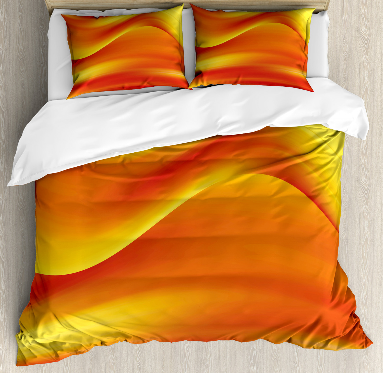 Orange Duvet Cover Set with Pillow Shams Abstract Digital Waves Print