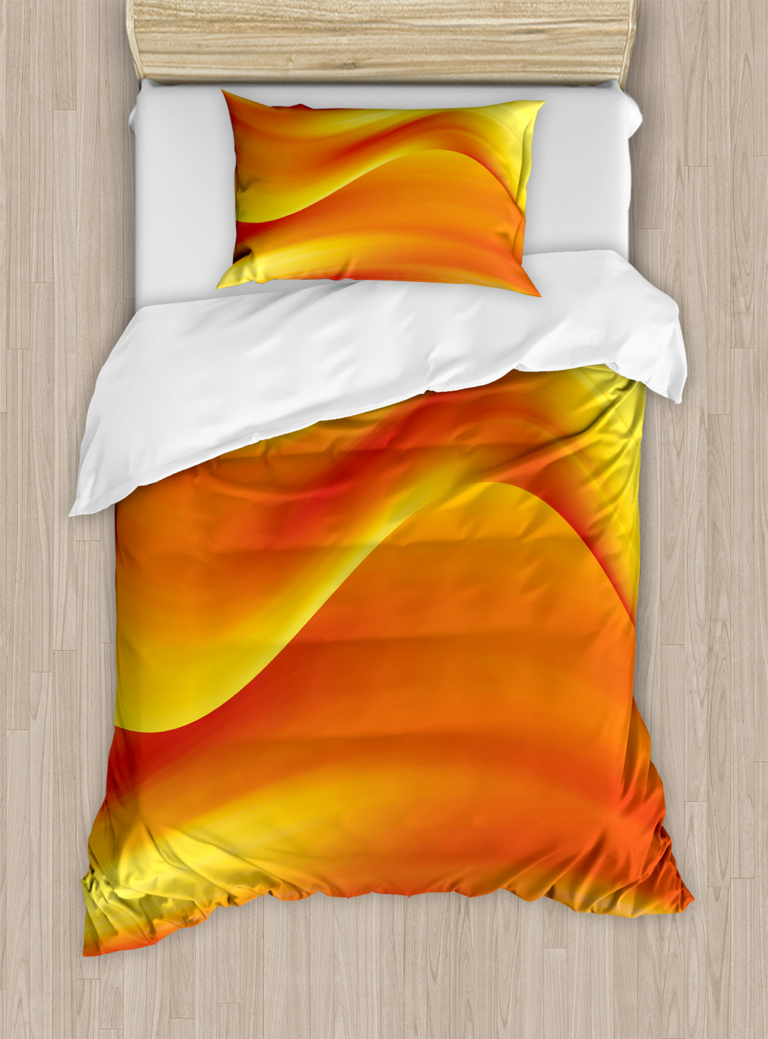 Orange Duvet Cover Set with Pillow Shams Abstract Digital Waves Print