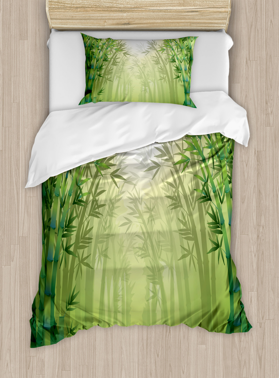 Green Duvet Cover Set with Pillow Shams Bamboo Trees in Forest Print eBay