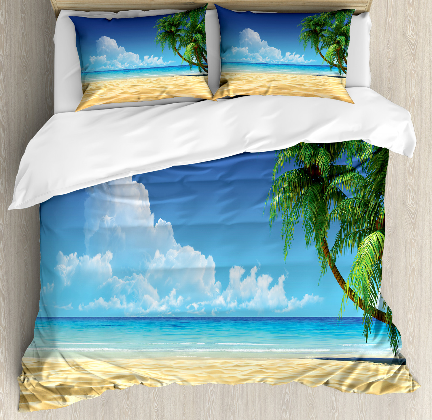 Palm Tree Duvet Cover Set With Pillow Shams Tropical Leaves Beach Print