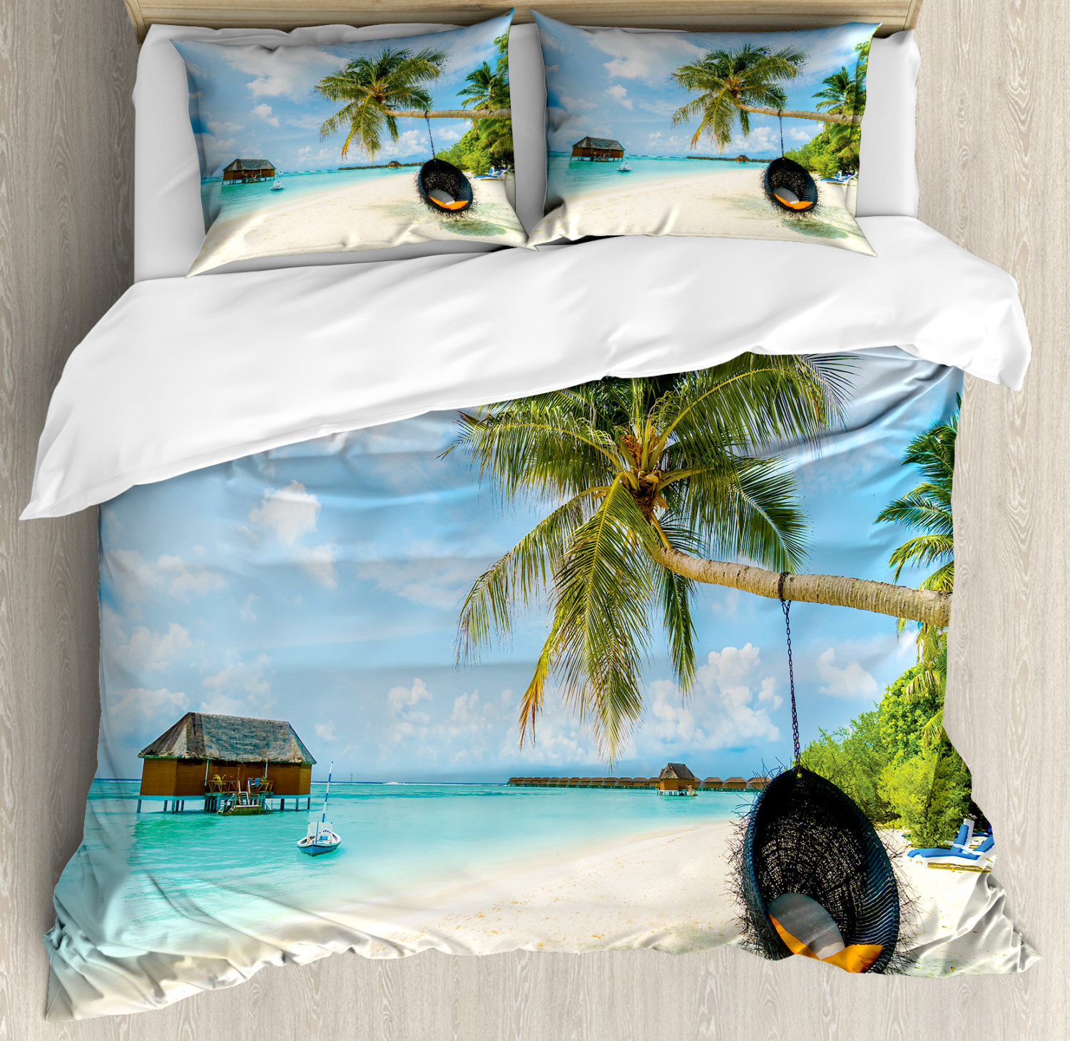 Colorful Duvet Cover Set with Pillow Shams Exotic Maldives Sea Print eBay