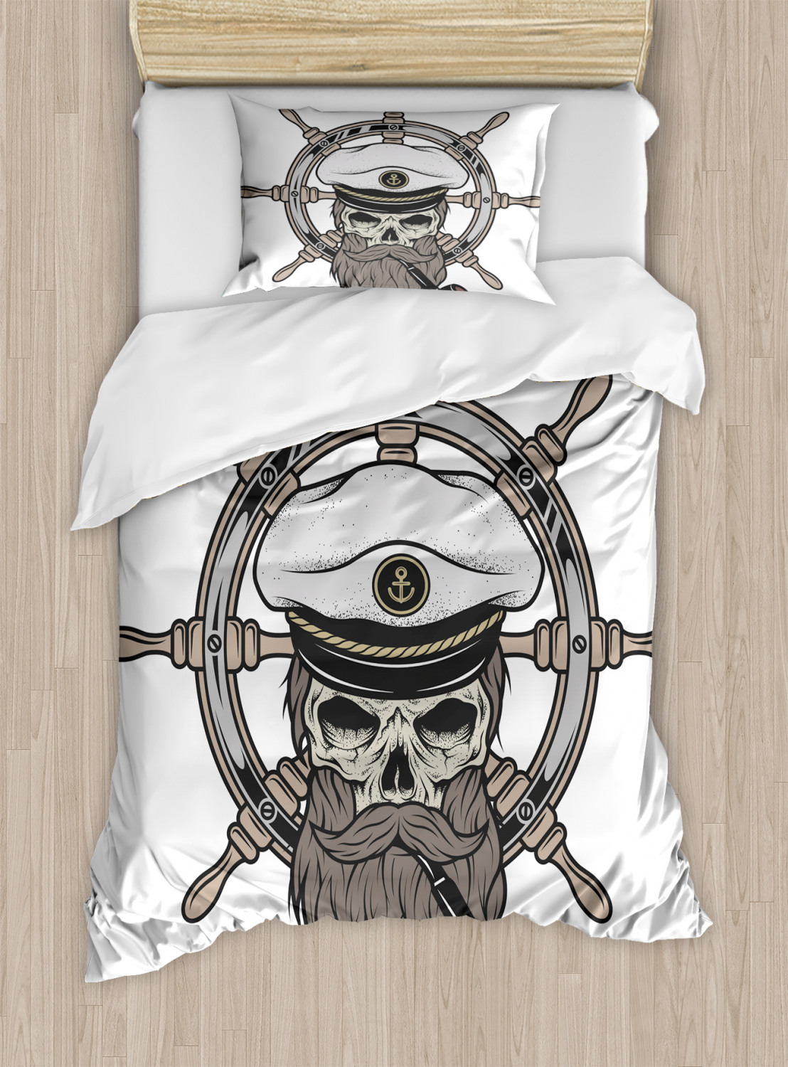 Captain Pirate Skeleton Print Skull Quilted Bedspread & Pillow Shams Set 