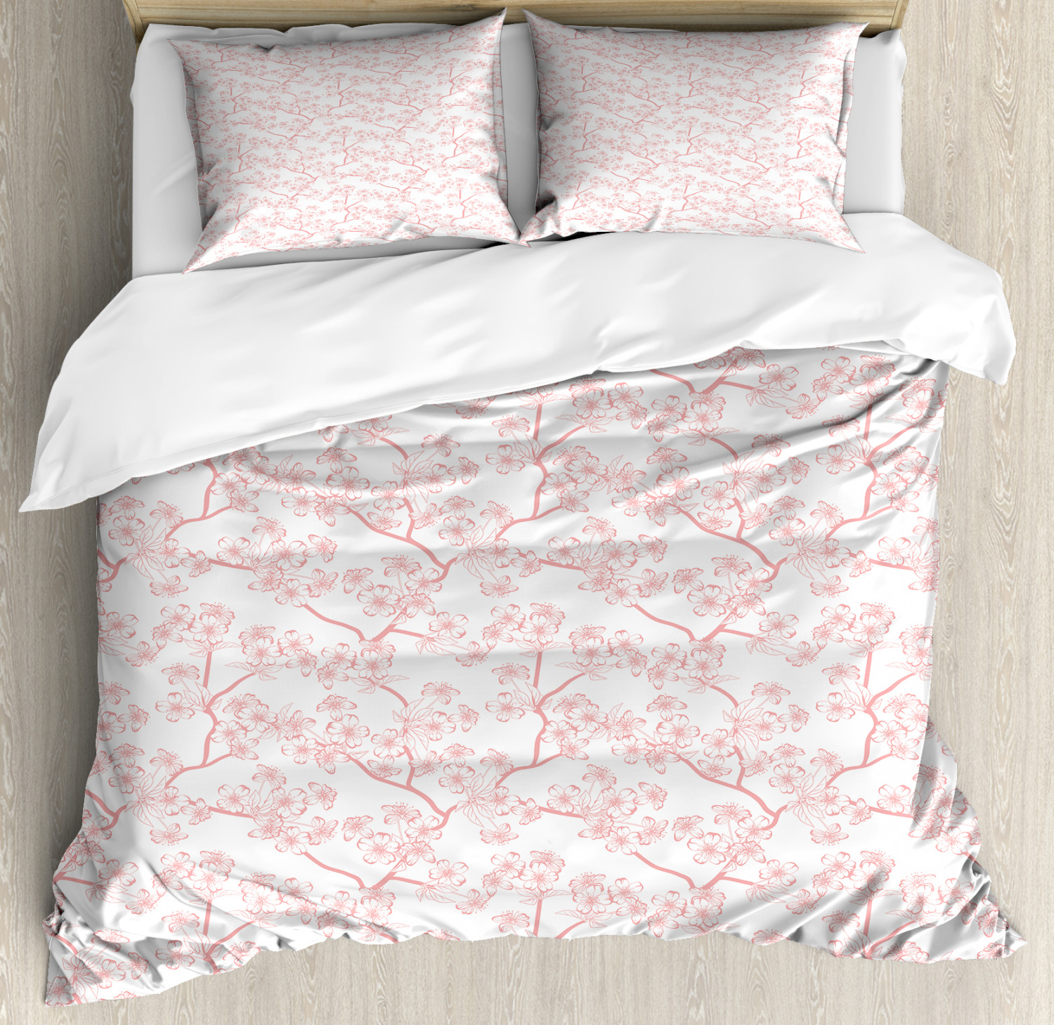 JAPANESE DUVET COVER Set with Pillow Shams Spring Cherry Flourish Print