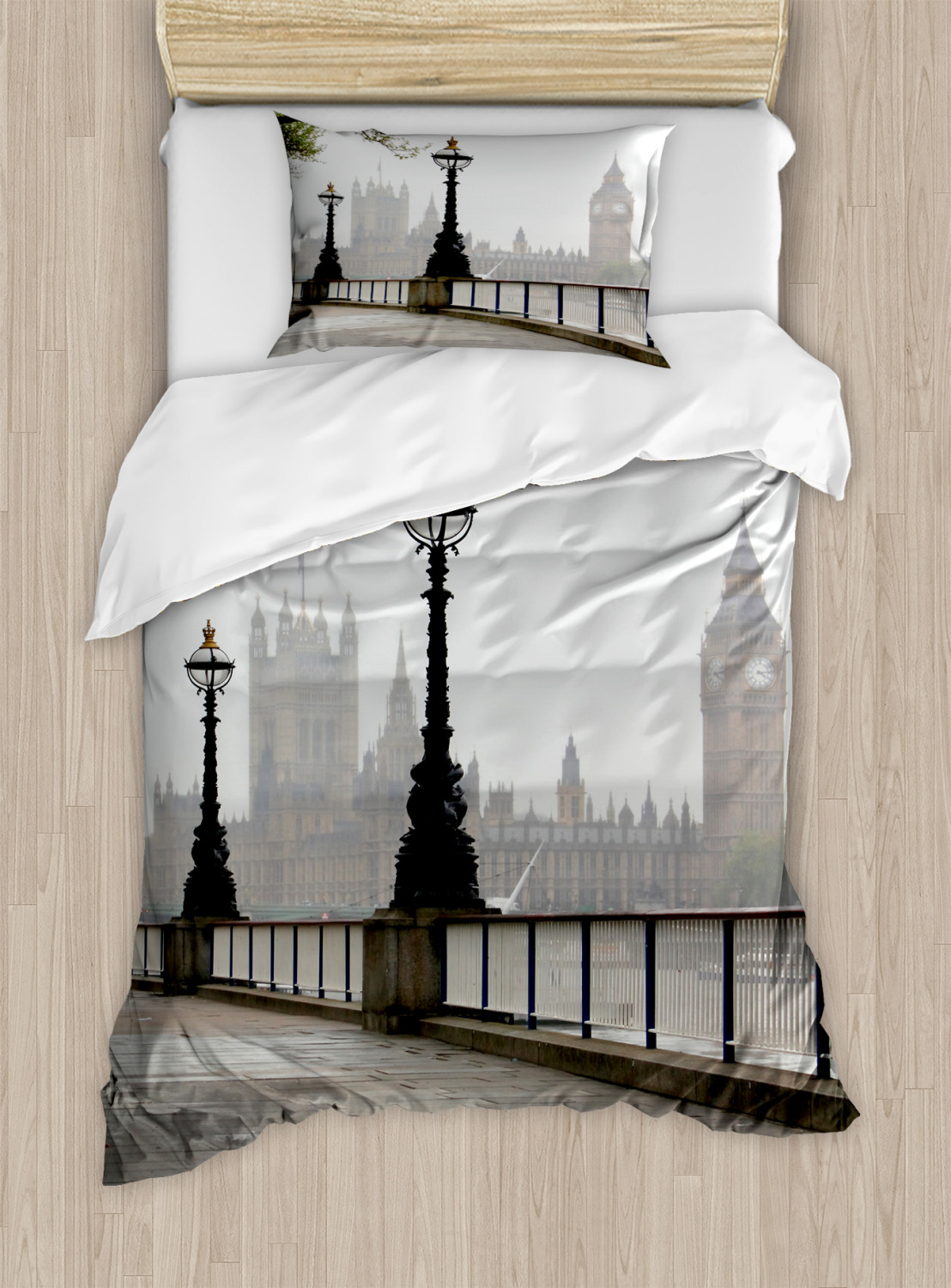 London Duvet Cover Set with Pillow Shams Westminster Tower Bridge Print