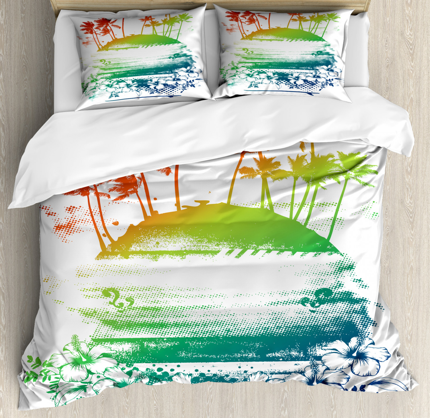 Colorful Duvet Cover Set With Pillow Shams Grunge Summer Scenery