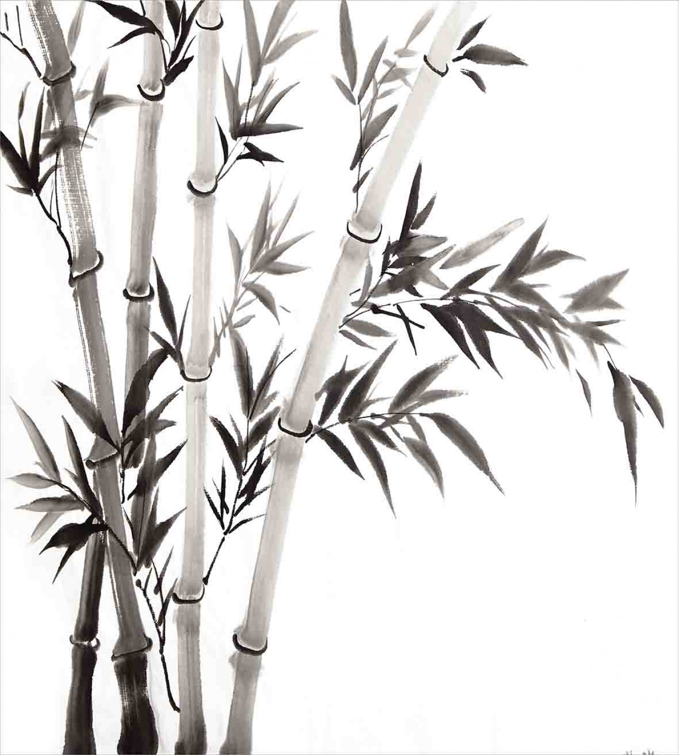 Grey Duvet Cover Set with Pillow Shams Traditional Bamboo Leaves Print