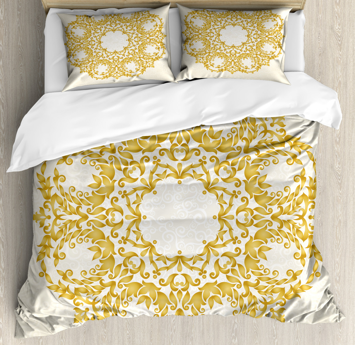 Victorian Duvet Cover Set with Pillow Shams Floral Baroque Round Print ...