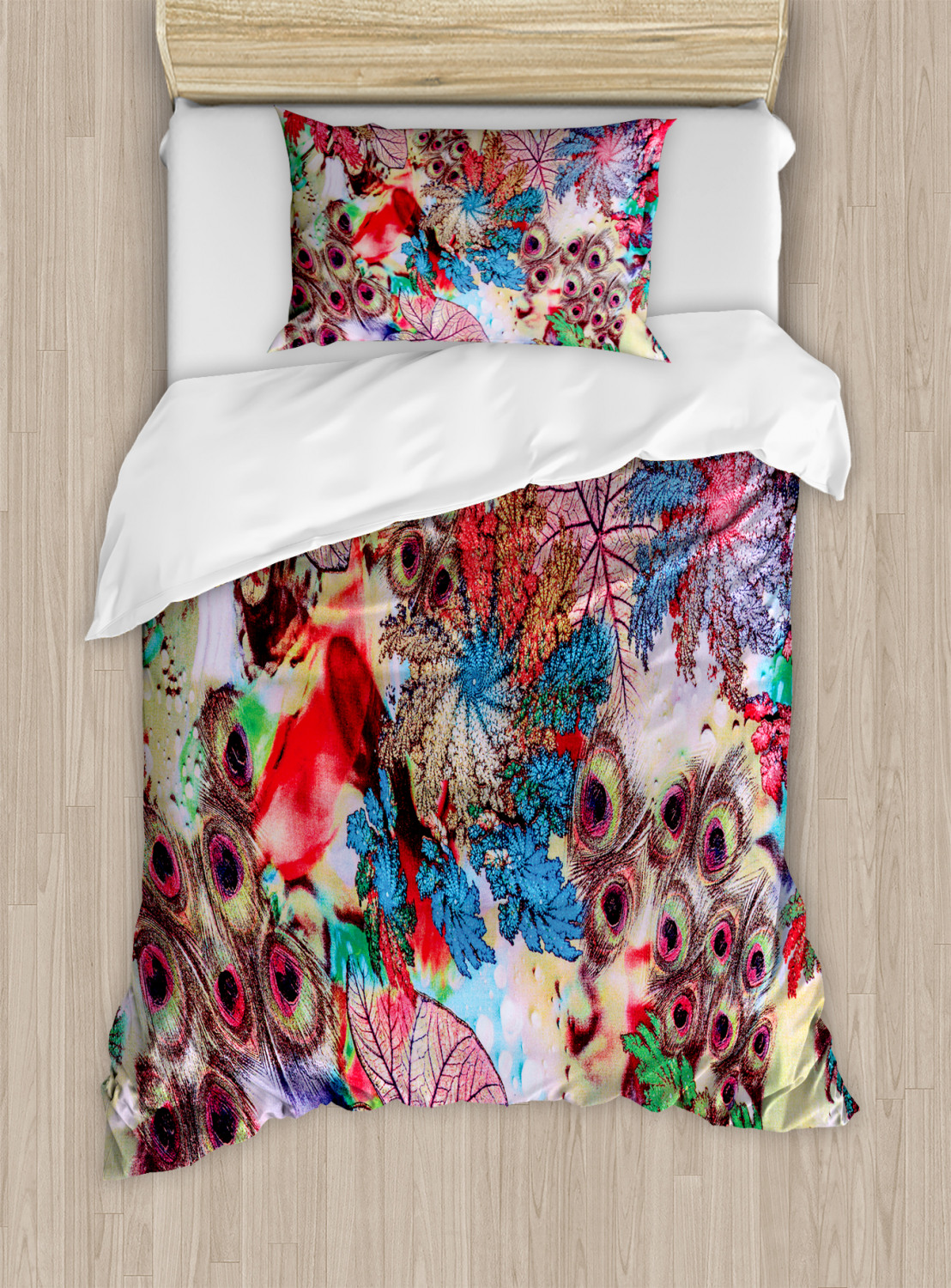 Colorful Duvet Cover Set with Pillow Shams Peacock Feather Animal Print ...