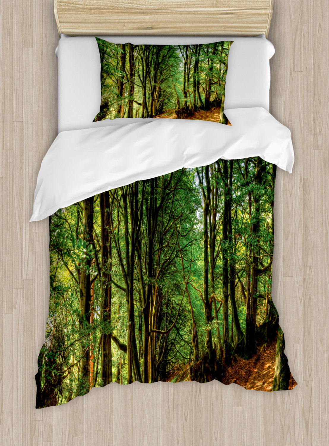 Woodland Pathway Scene Print Details about   Forest Quilted Coverlet & Pillow Shams Set 