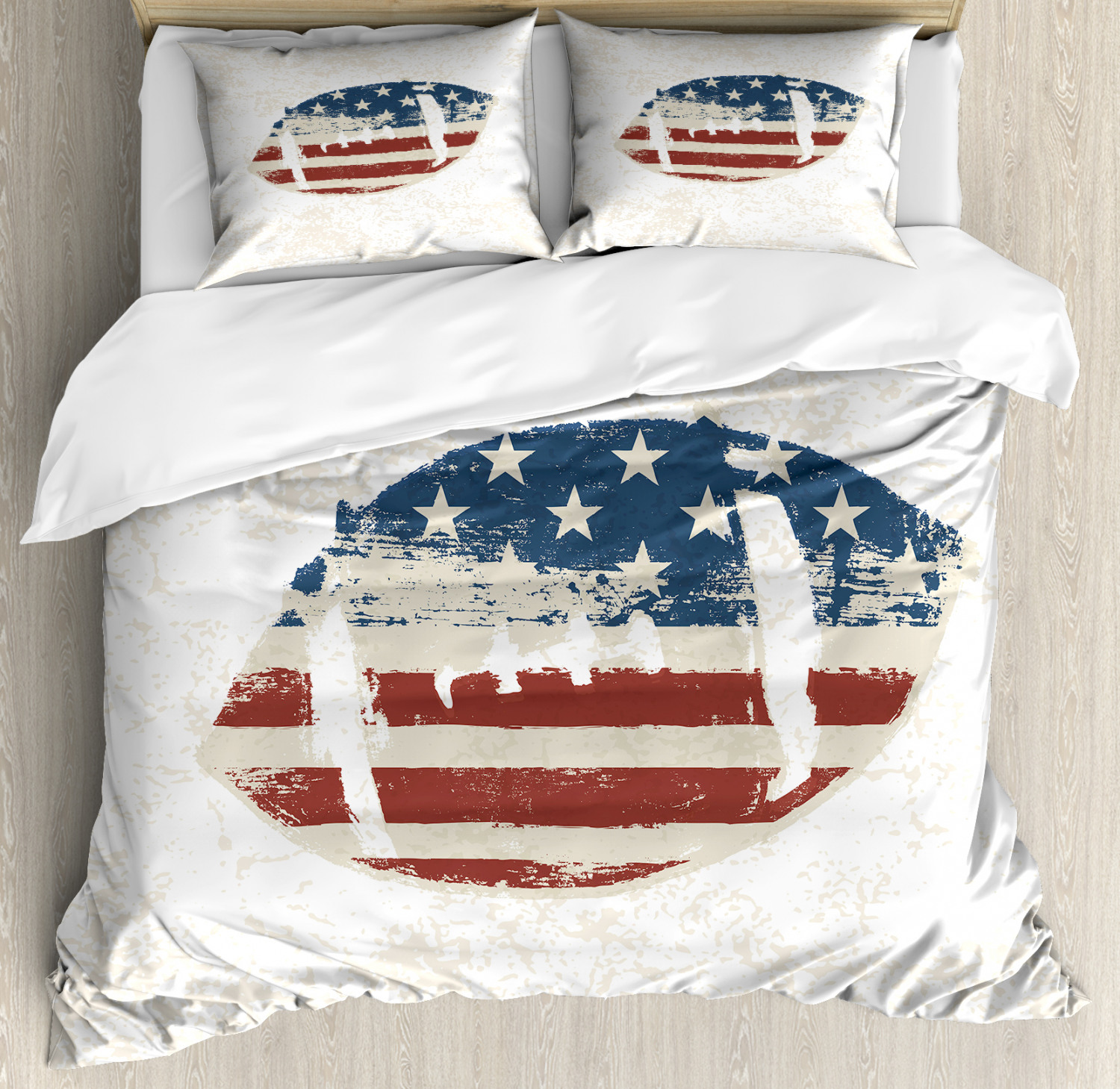 Vintage Duvet Cover Set with Pillow Shams American Flag Football Print - Picture 3 of 8