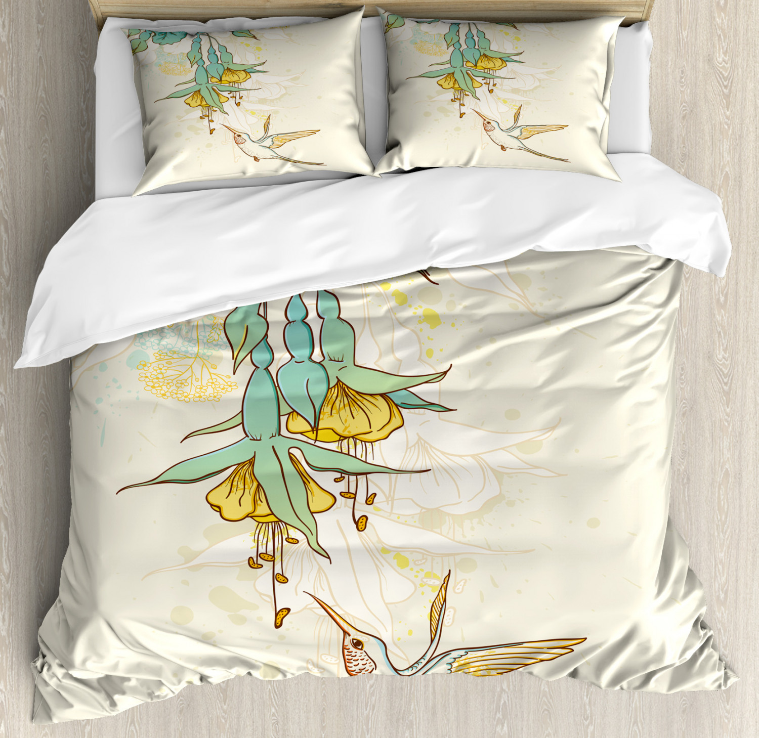 Details about   Animal Quilted Coverlet & Pillow Shams Set Colibri Exotic Plant Print 