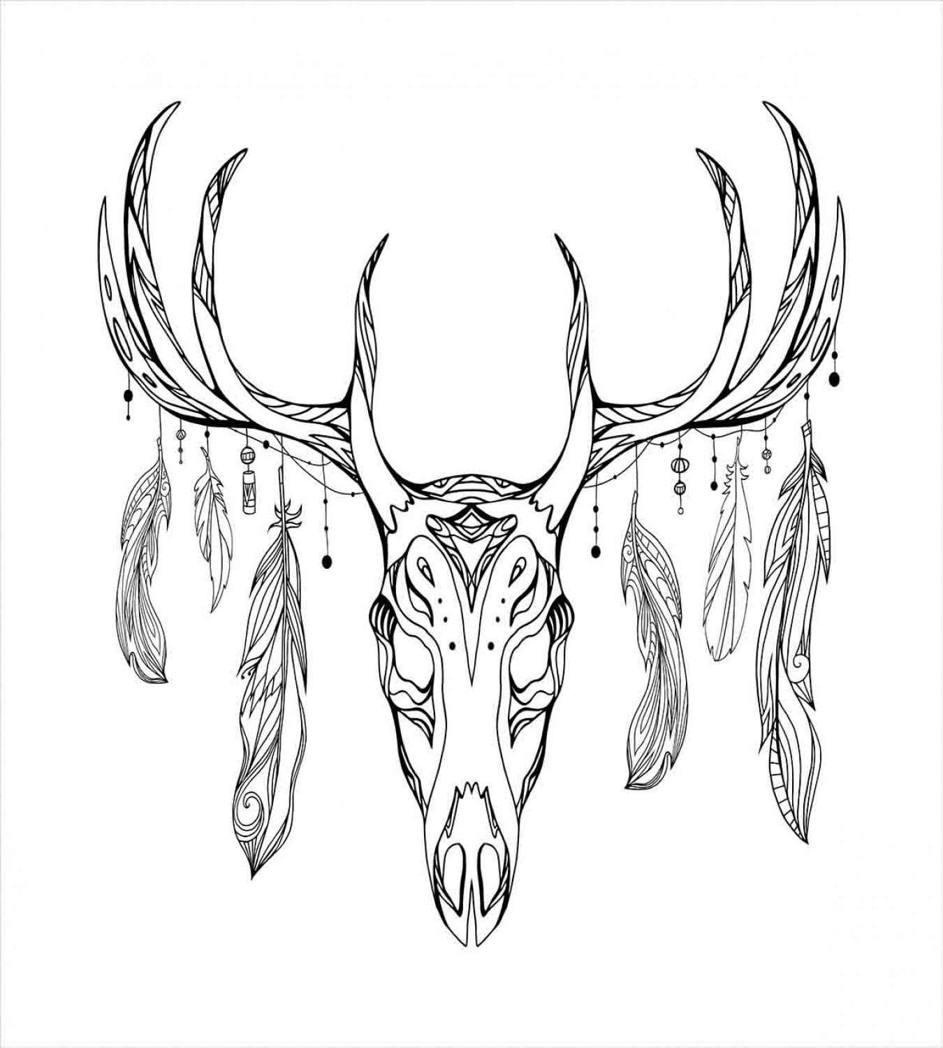 Antlers Duvet Cover Set with Pillow Shams Deer Skull Skeleton Print 