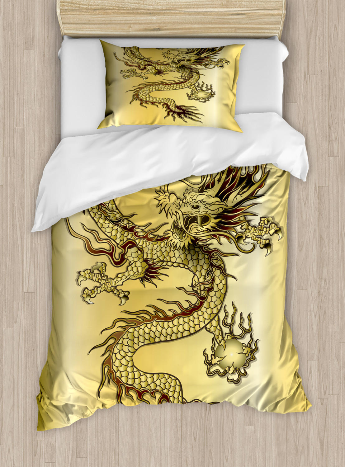Chinese Eastern Myth Print Dragon Quilted Bedspread & Pillow Shams Set 