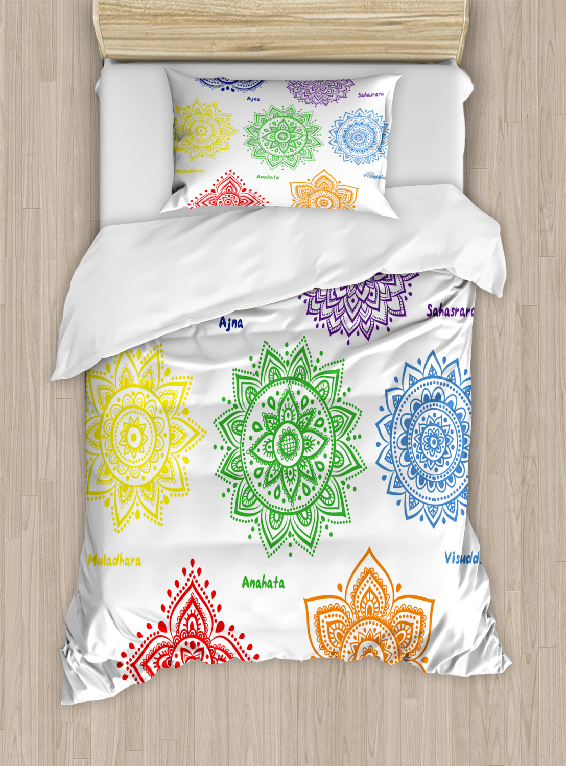 Mandala Duvet Cover Set with Pillow Shams Colorful Chakra Symbol Print - Picture 7 of 8