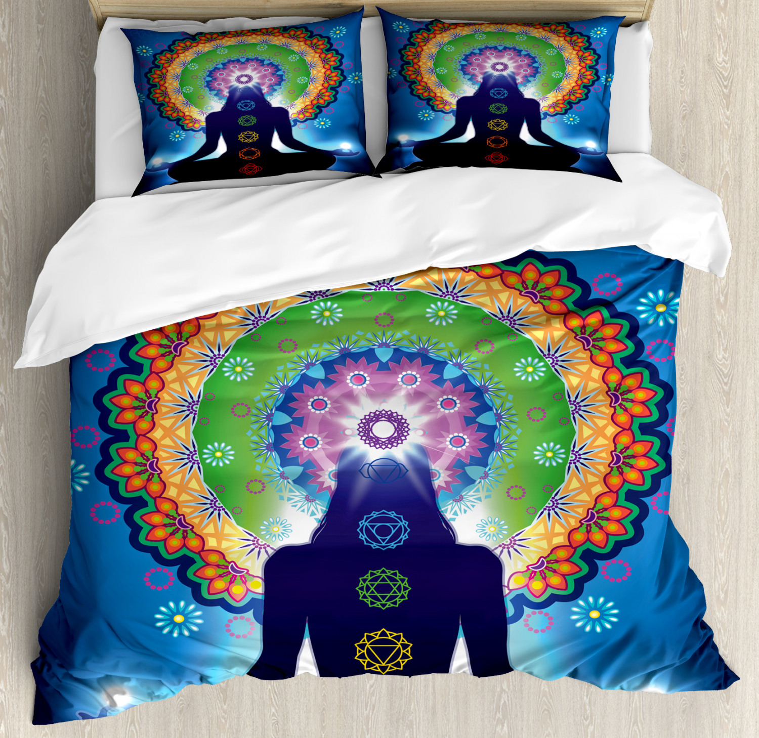 Zen Duvet Cover Set With Pillow Shams Mandala Chakra Yoga Print