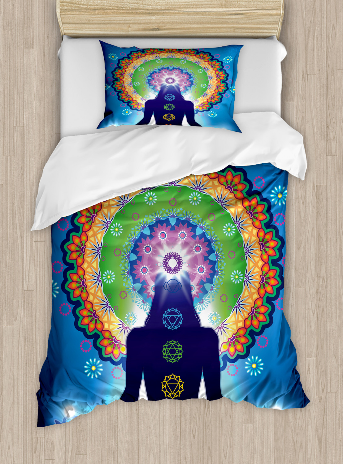 Zen Duvet Cover Set With Pillow Shams Chakra Point Rings Print