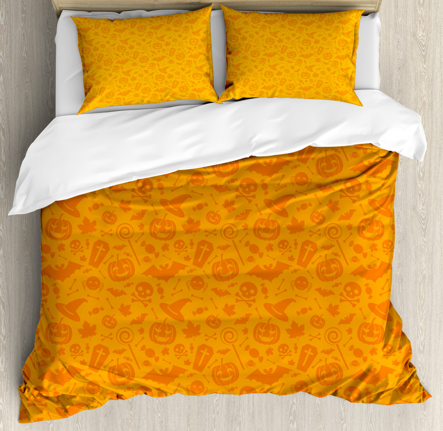 Orange Duvet Cover Set With Pillow Shams Halloween Pumpkin Skull