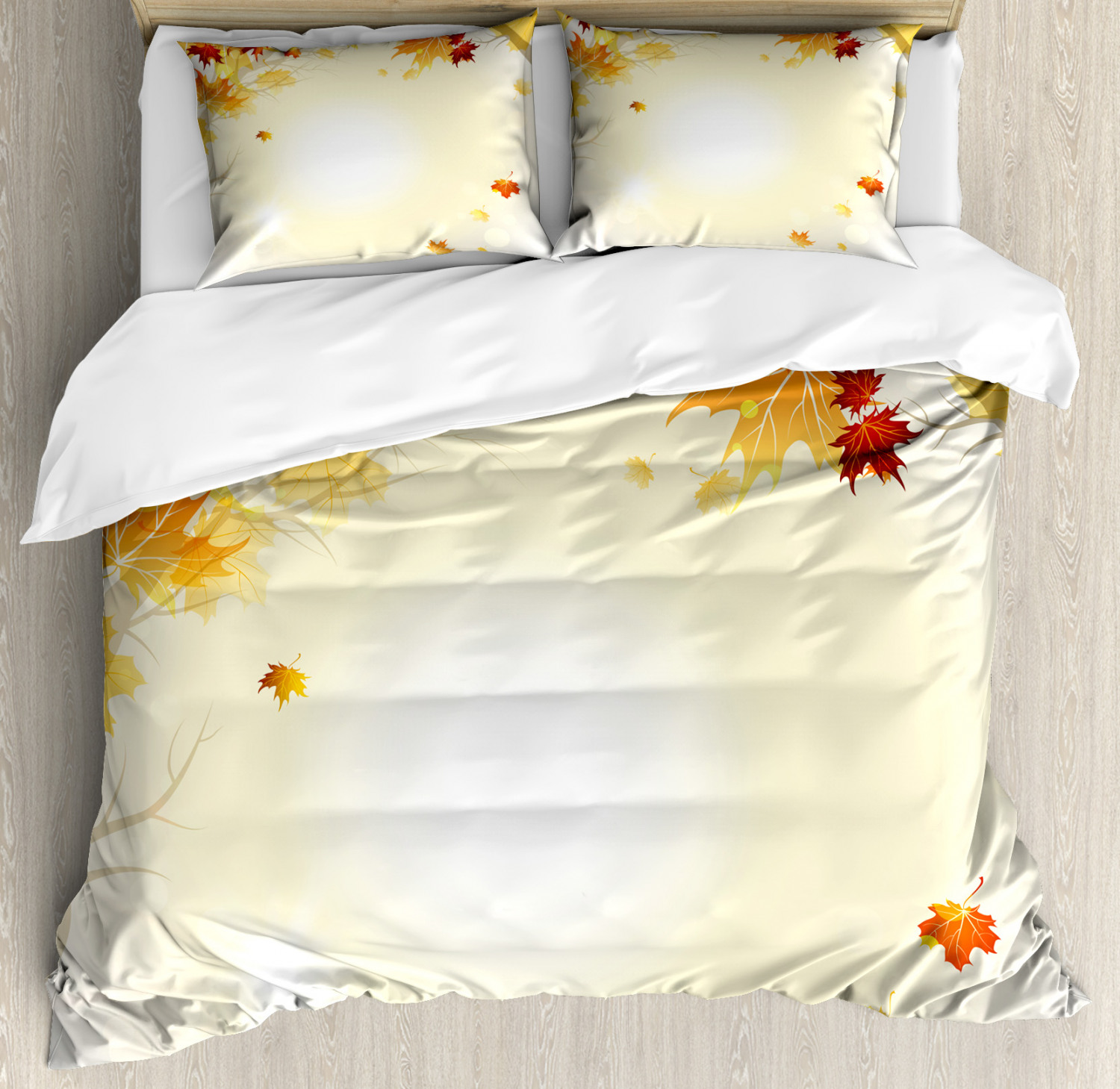 Nature Duvet Cover Set With Pillow Shams Autumn Leaves And Tree