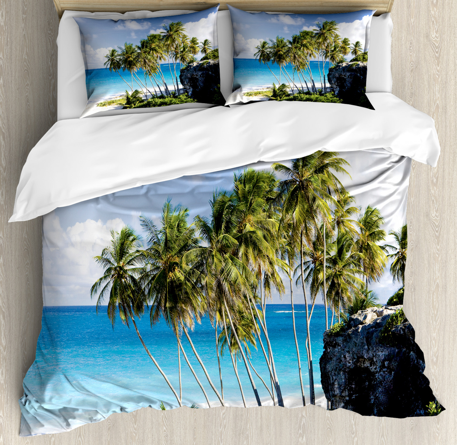 Tropical Duvet Cover Set With Pillow Shams Ocean Exotic Beach