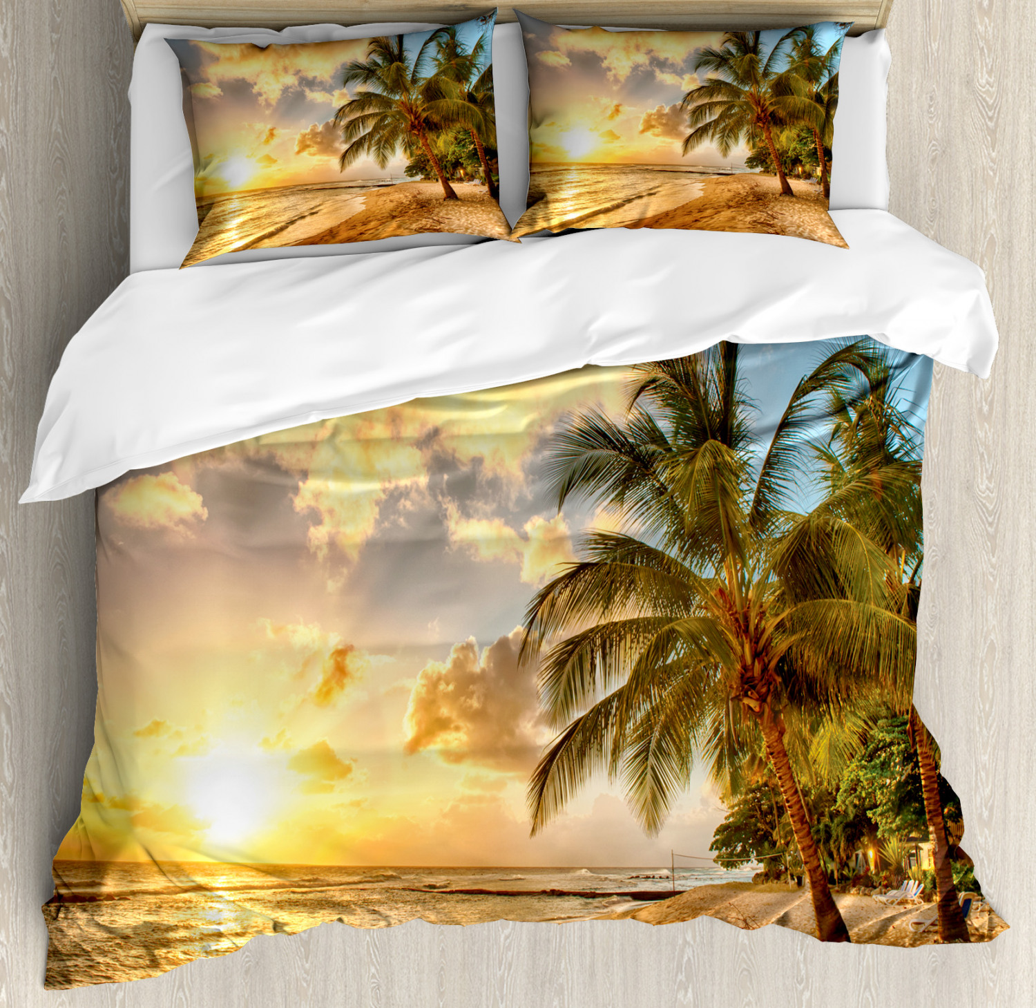 Tropical Duvet Cover Set With Pillow Shams Exotic Sandy Beach