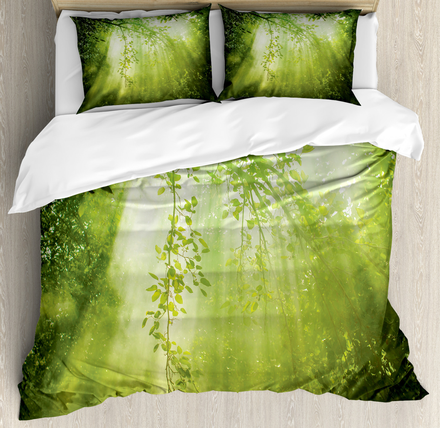 Forest Duvet Cover Set with Pillow Shams Sunbeams in Woodland Print eBay