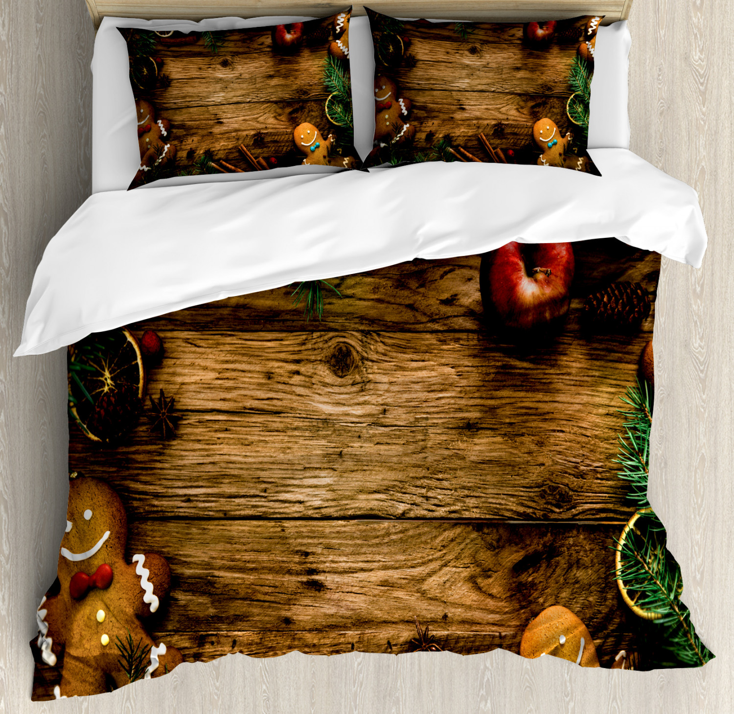 Christmas Duvet Cover Set With Pillow Shams Rustic Lodge Wood