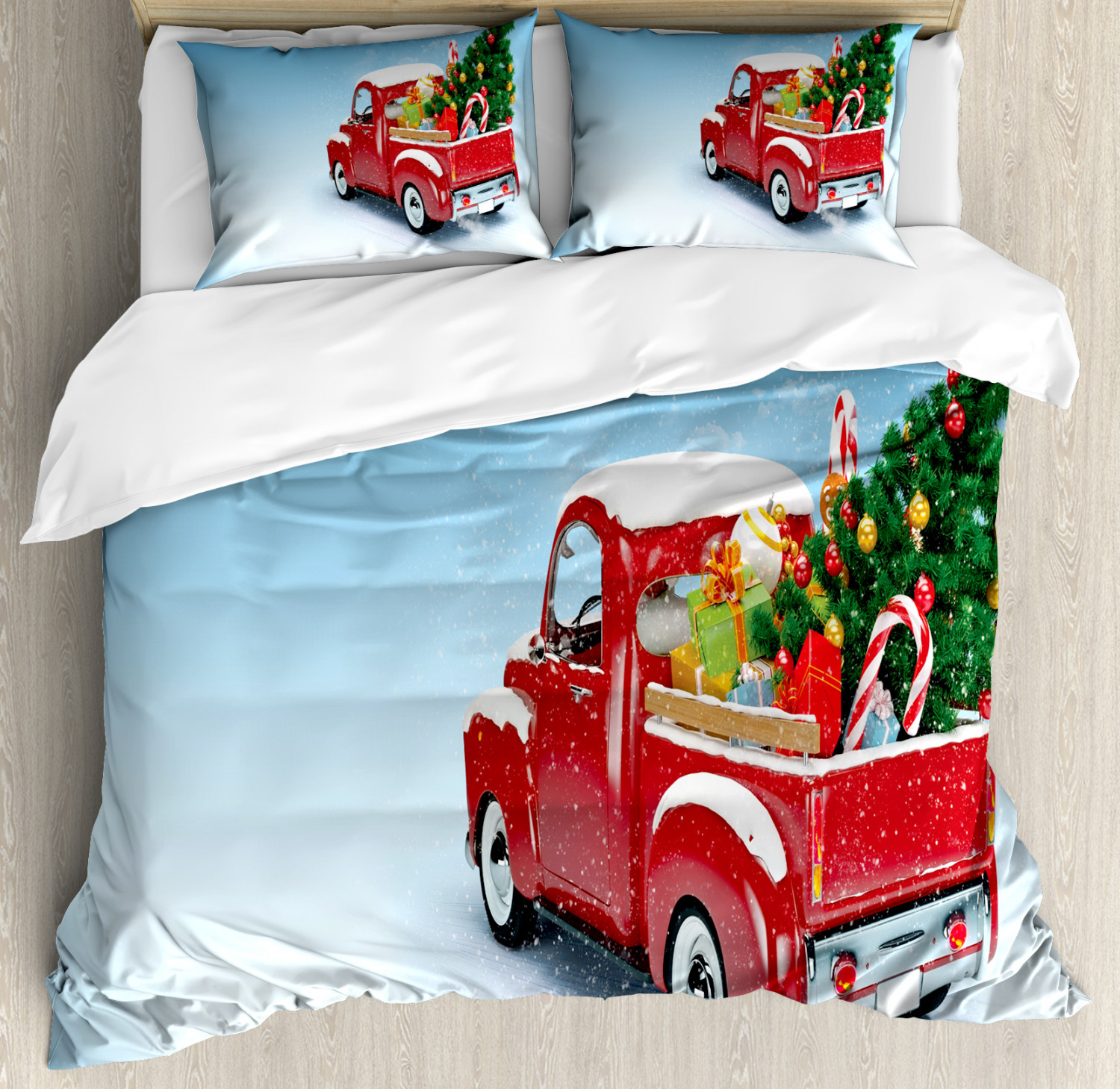 red truck christmas comforter set